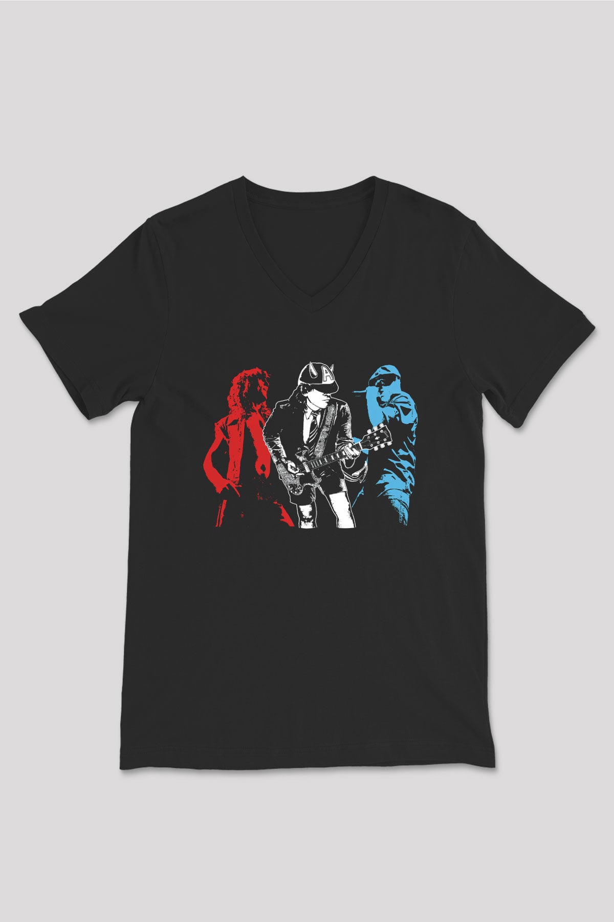 AC DC Angus Young Siyah Unisex V Yaka Tişört T-Shirt