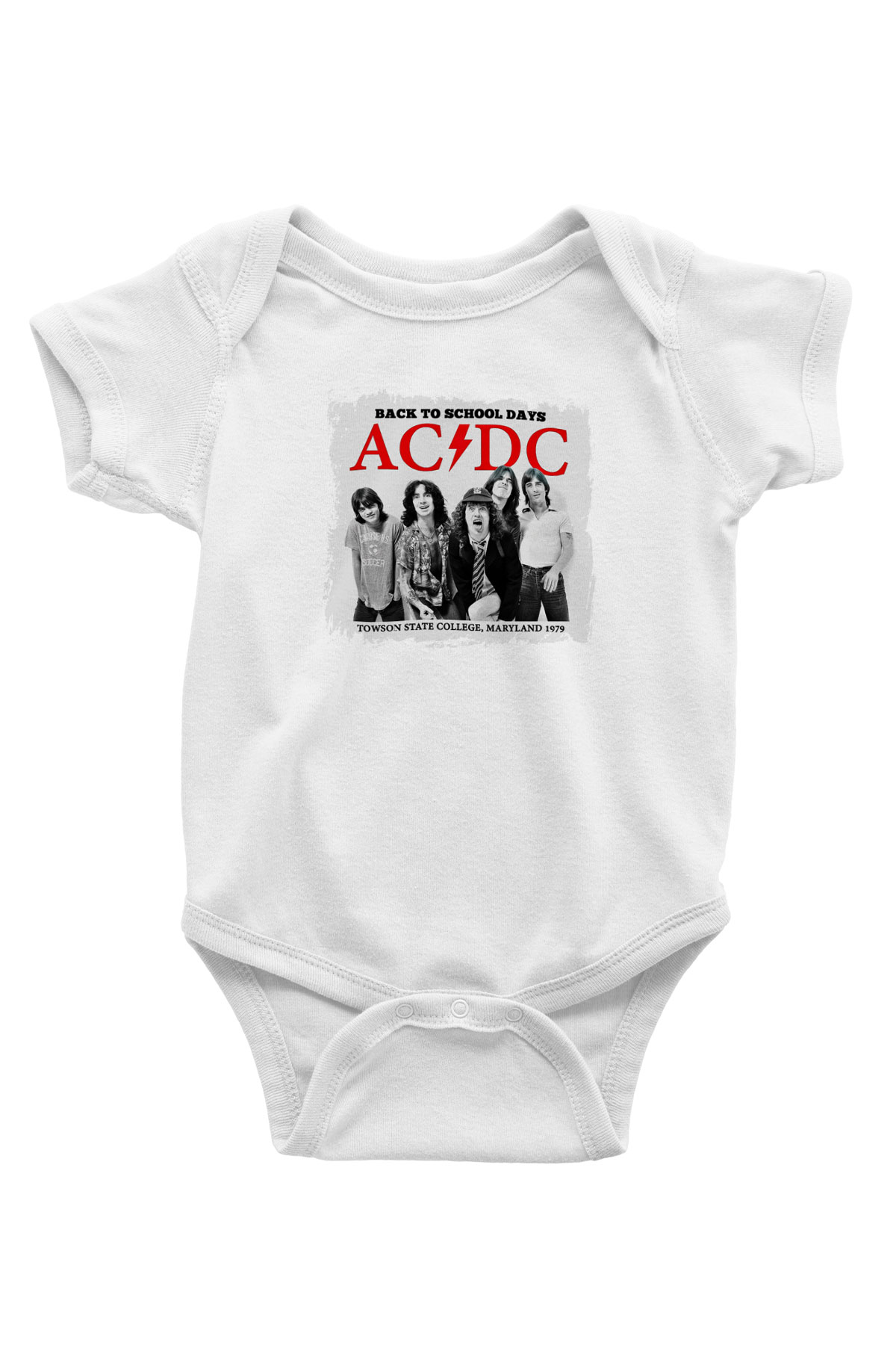 ACDC Baskılı Unisex Beyaz Bebek Body - Zıbın