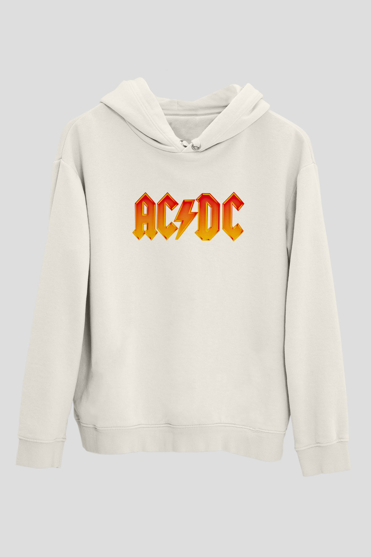 ACDC Baskılı Unisex Beyaz Hoodie