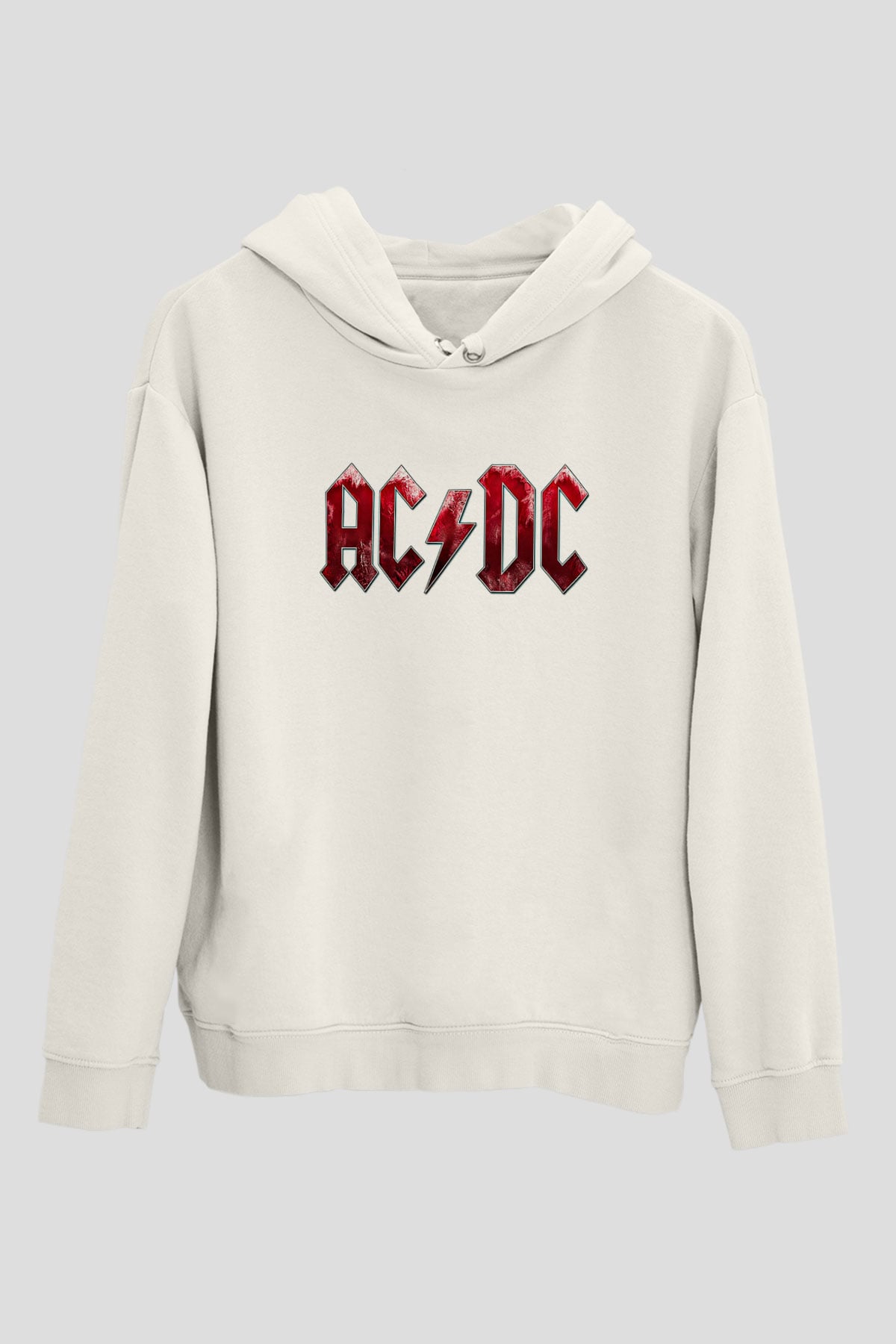 ACDC Baskılı Unisex Beyaz Hoodie
