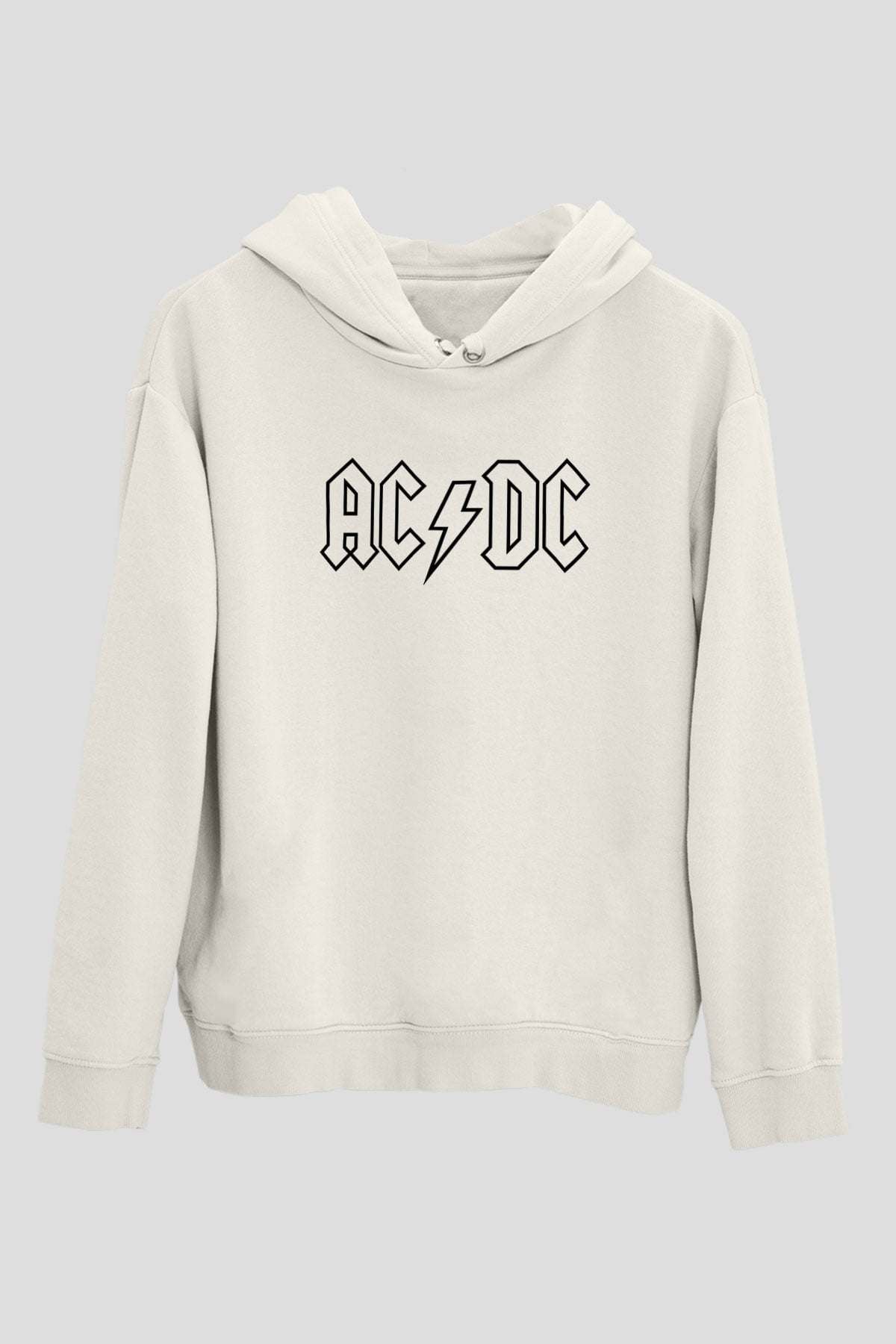 ACDC Baskılı Unisex Beyaz Hoodie