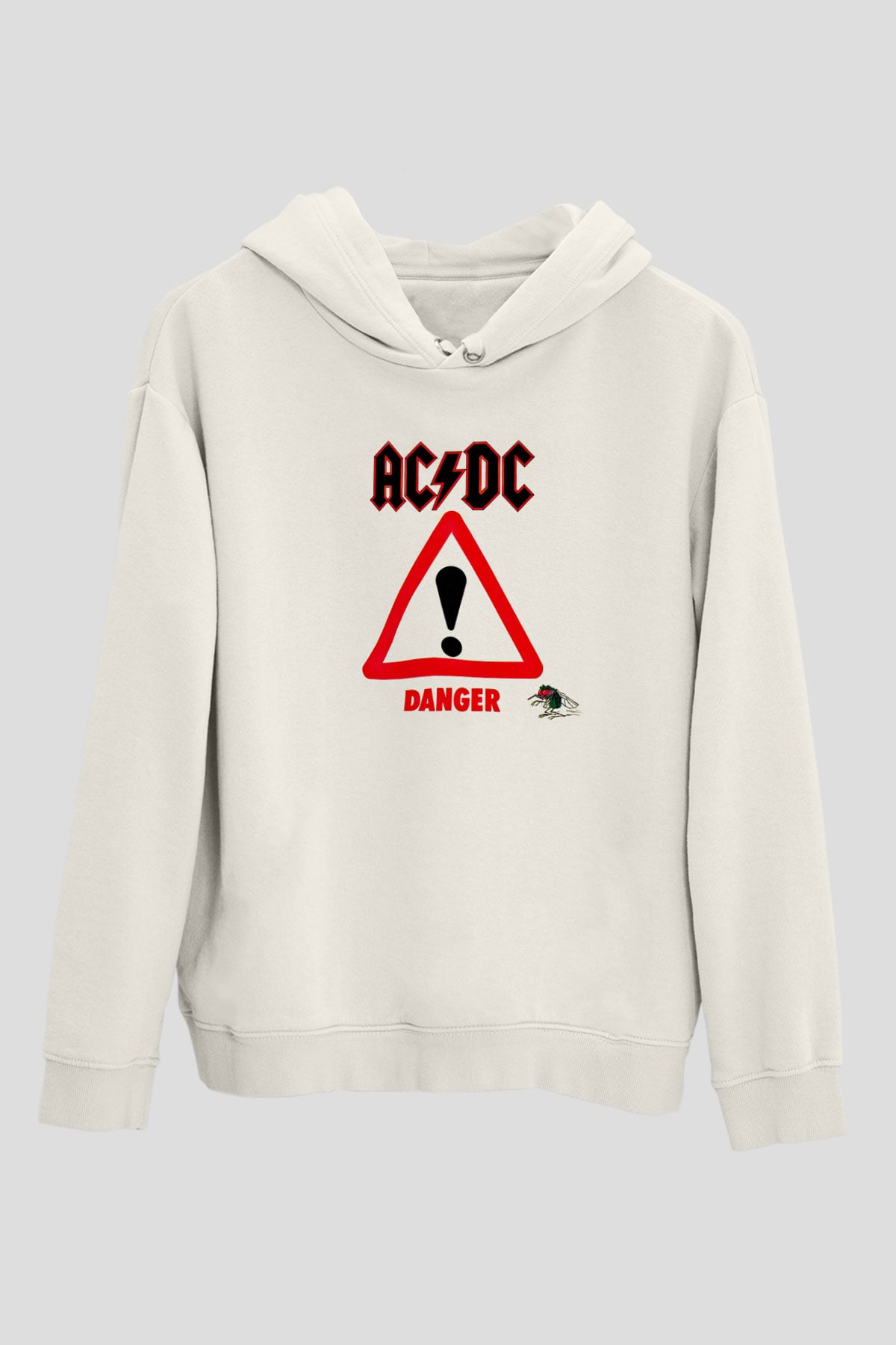 ACDC Baskılı Unisex Beyaz Hoodie