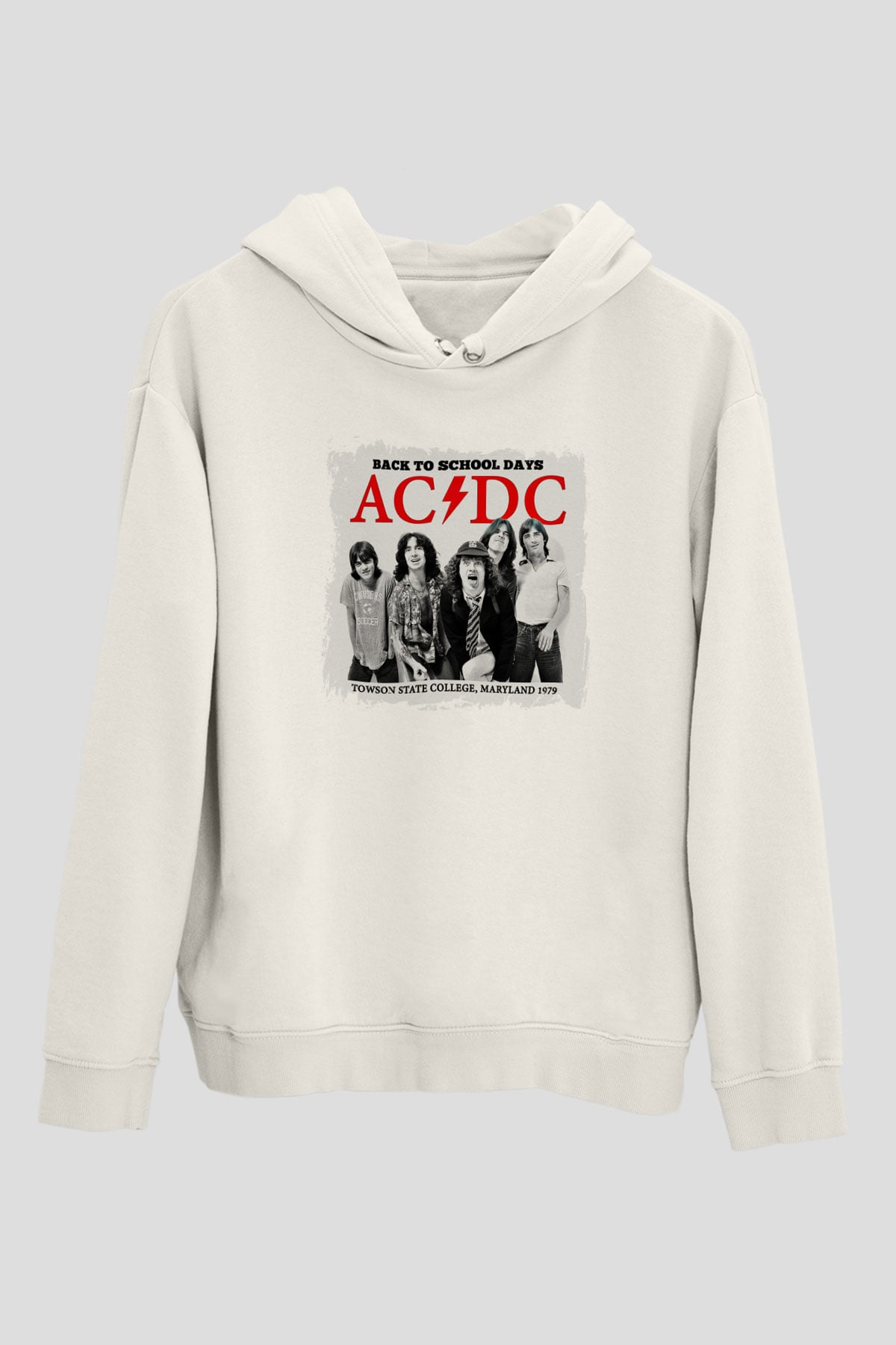 ACDC Baskılı Unisex Beyaz Hoodie