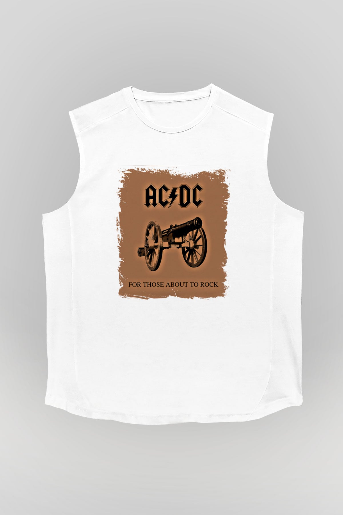 ACDC Baskılı Unisex Beyaz Kolsuz Tişört