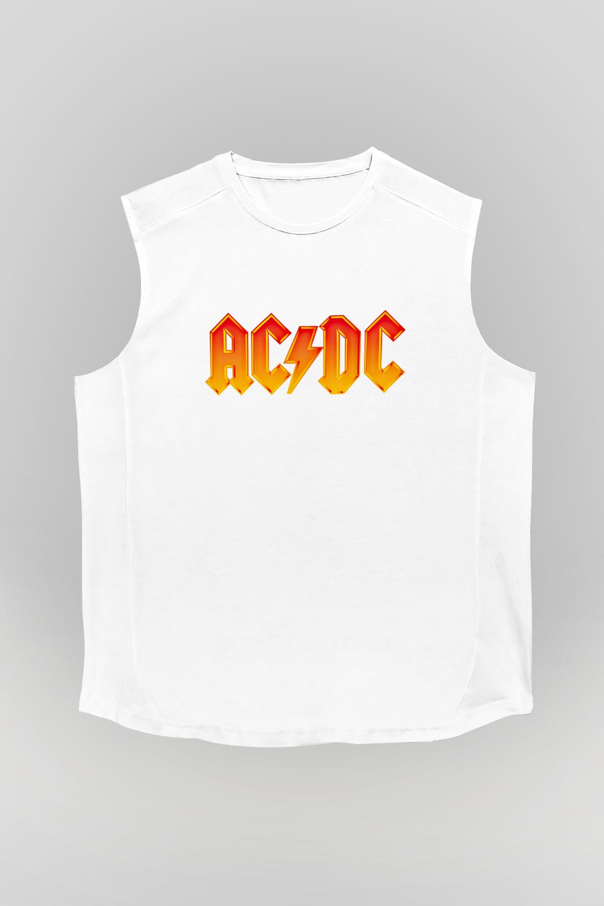 ACDC Baskılı Unisex Beyaz Kolsuz Tişört