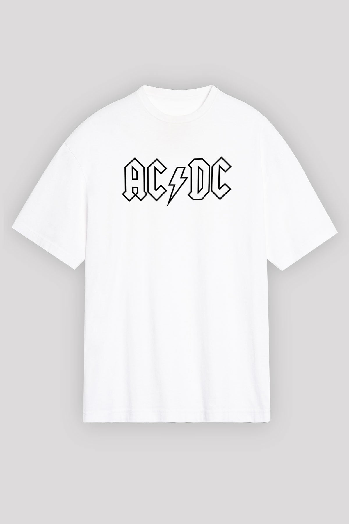 ACDC Baskılı Unisex Beyaz Oversize Tişört