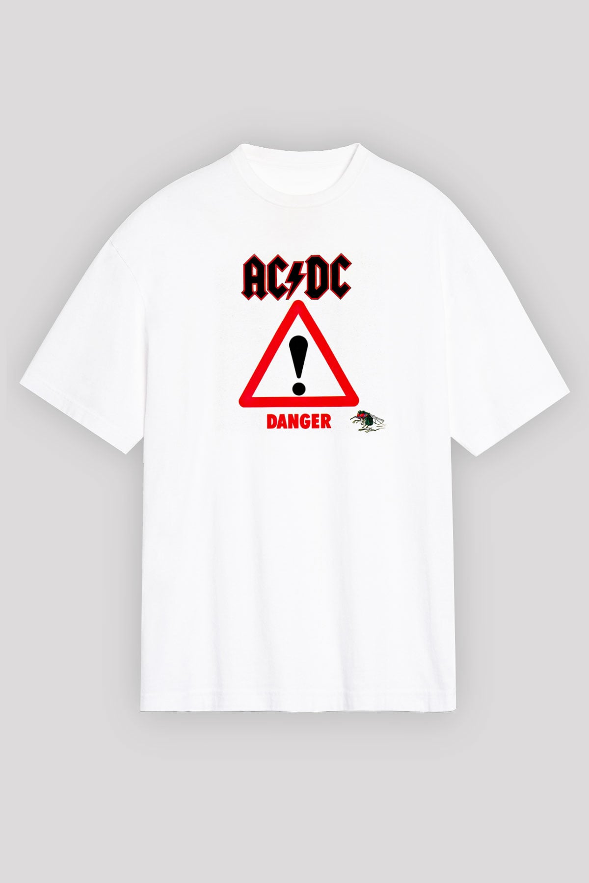 ACDC Baskılı Unisex Beyaz Oversize Tişört