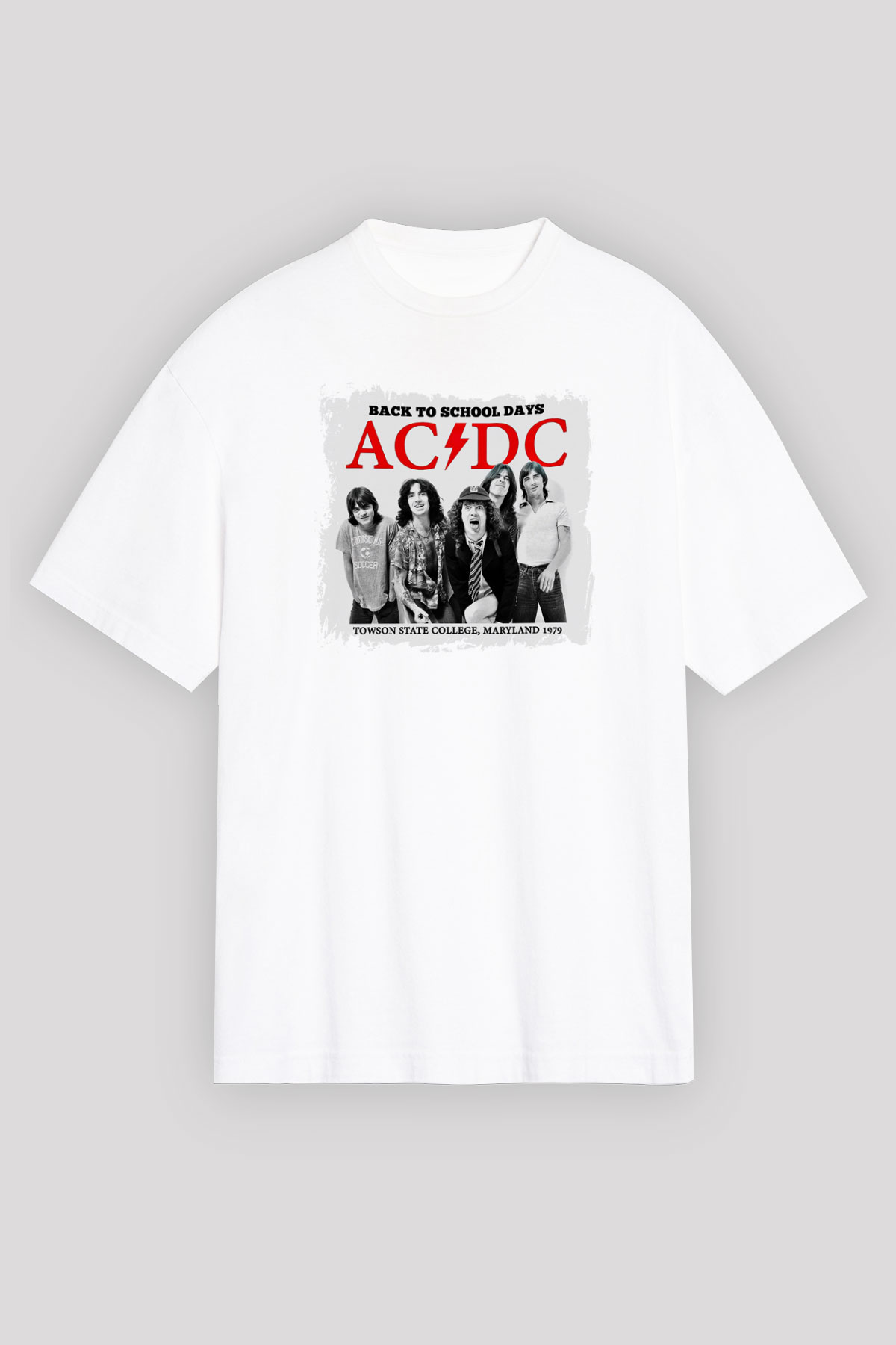 ACDC Baskılı Unisex Beyaz Oversize Tişört