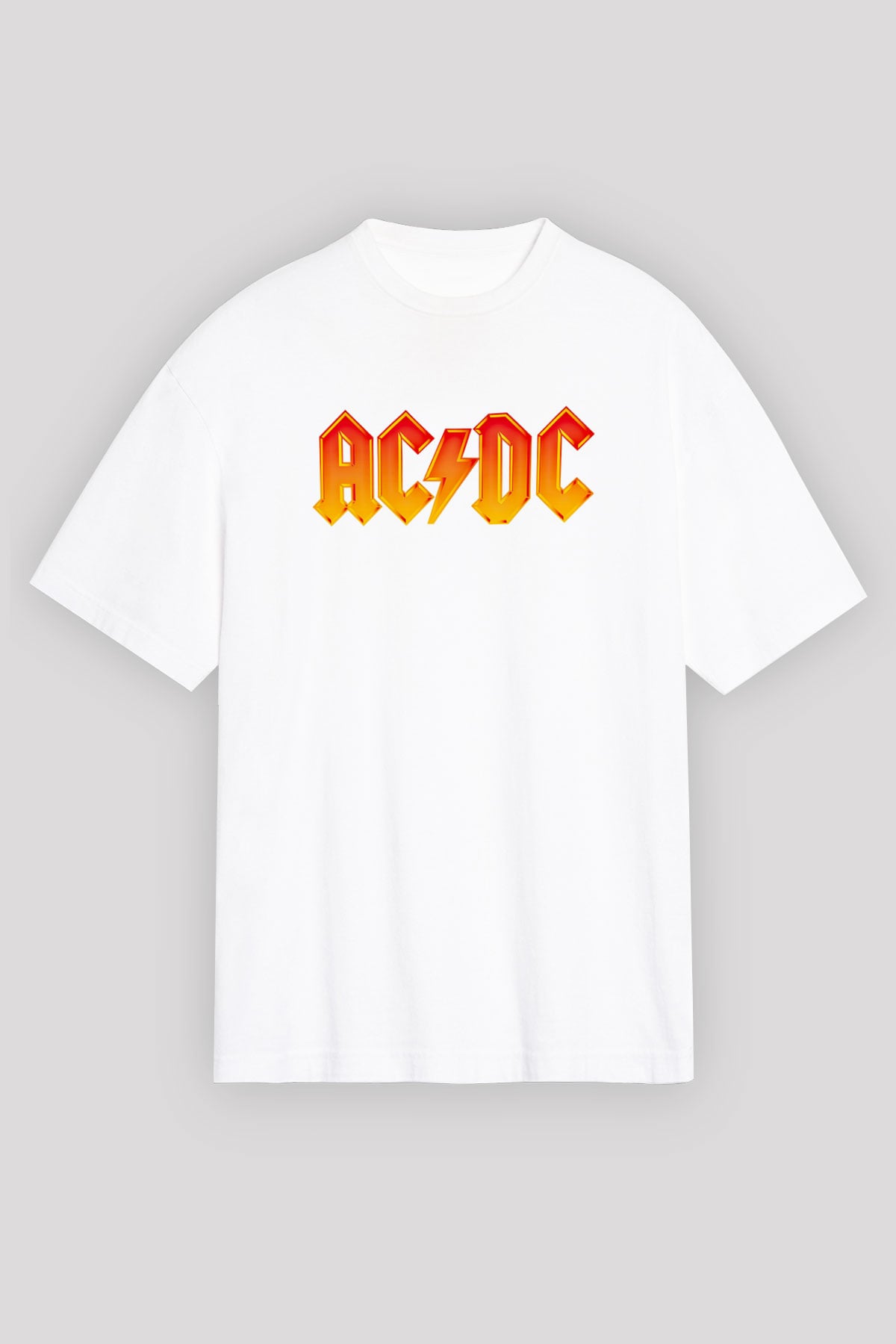 ACDC Baskılı Unisex Beyaz Oversize Tişört