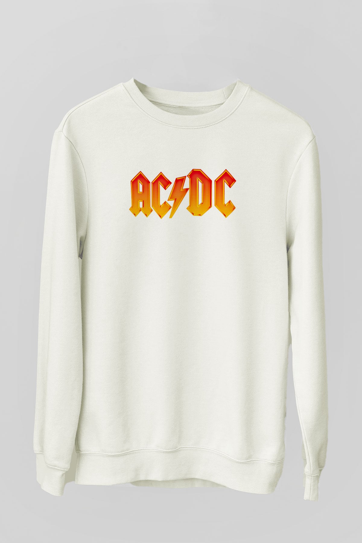ACDC Baskılı Unisex Beyaz Sweatshirt
