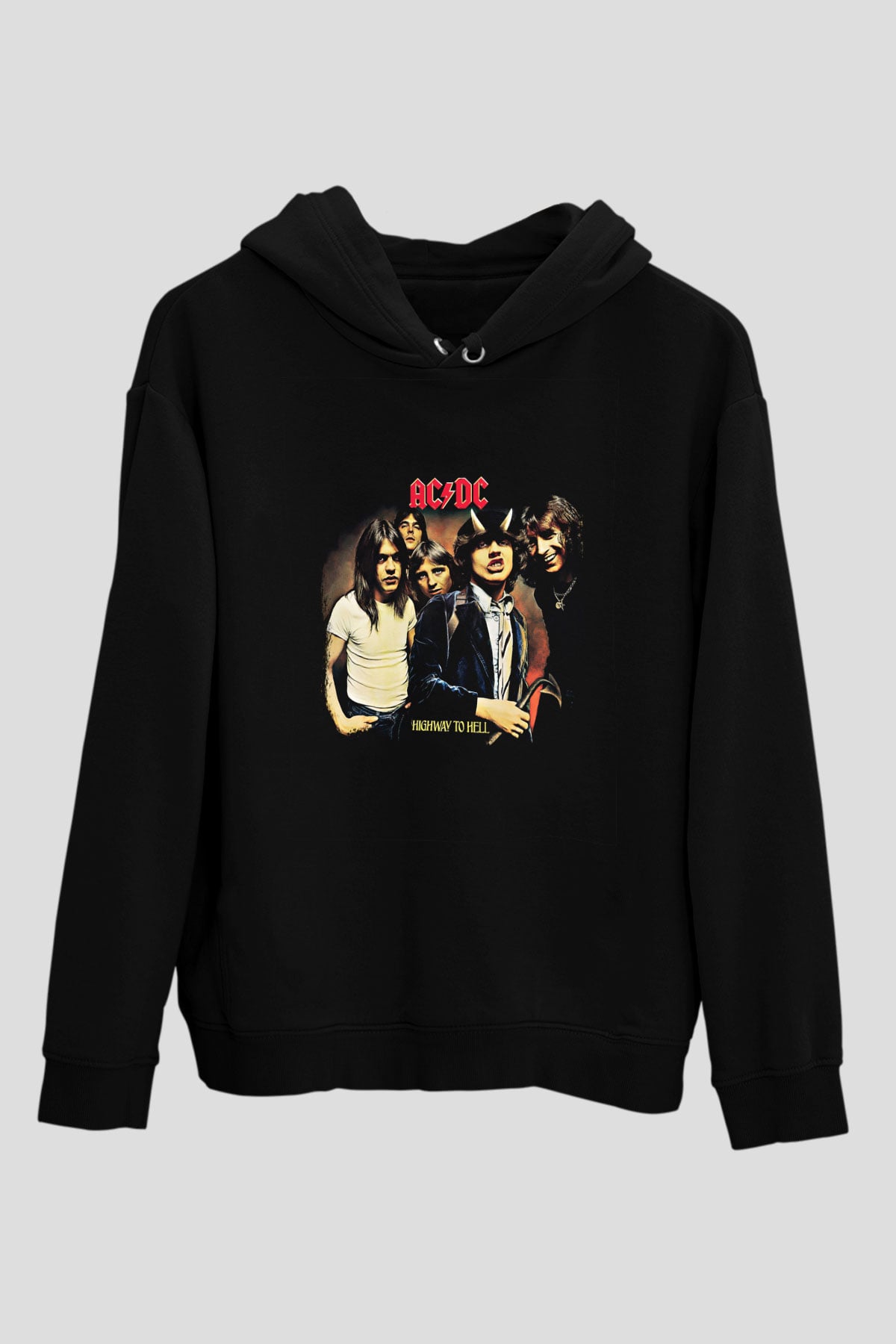 ACDC Baskılı Unisex Siyah Hoodie