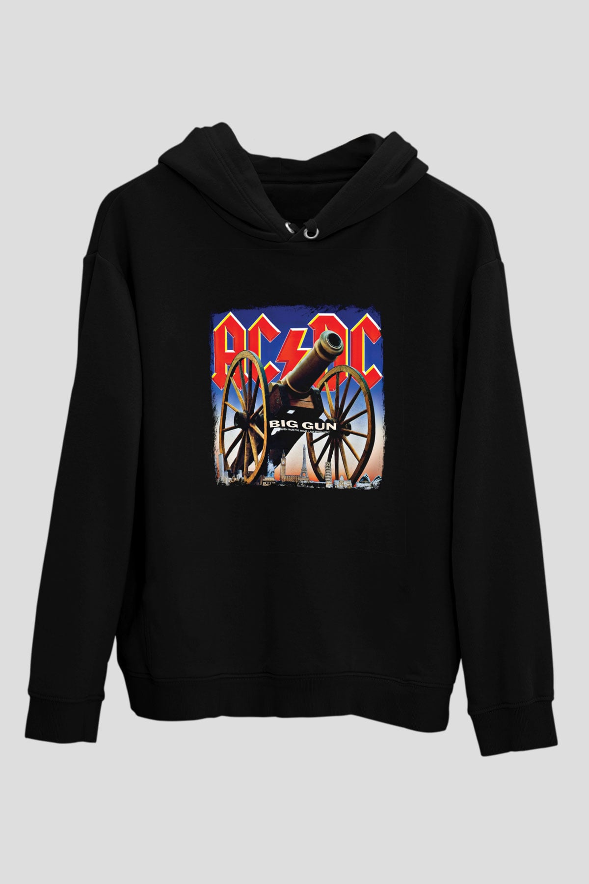 ACDC Baskılı Unisex Siyah Hoodie