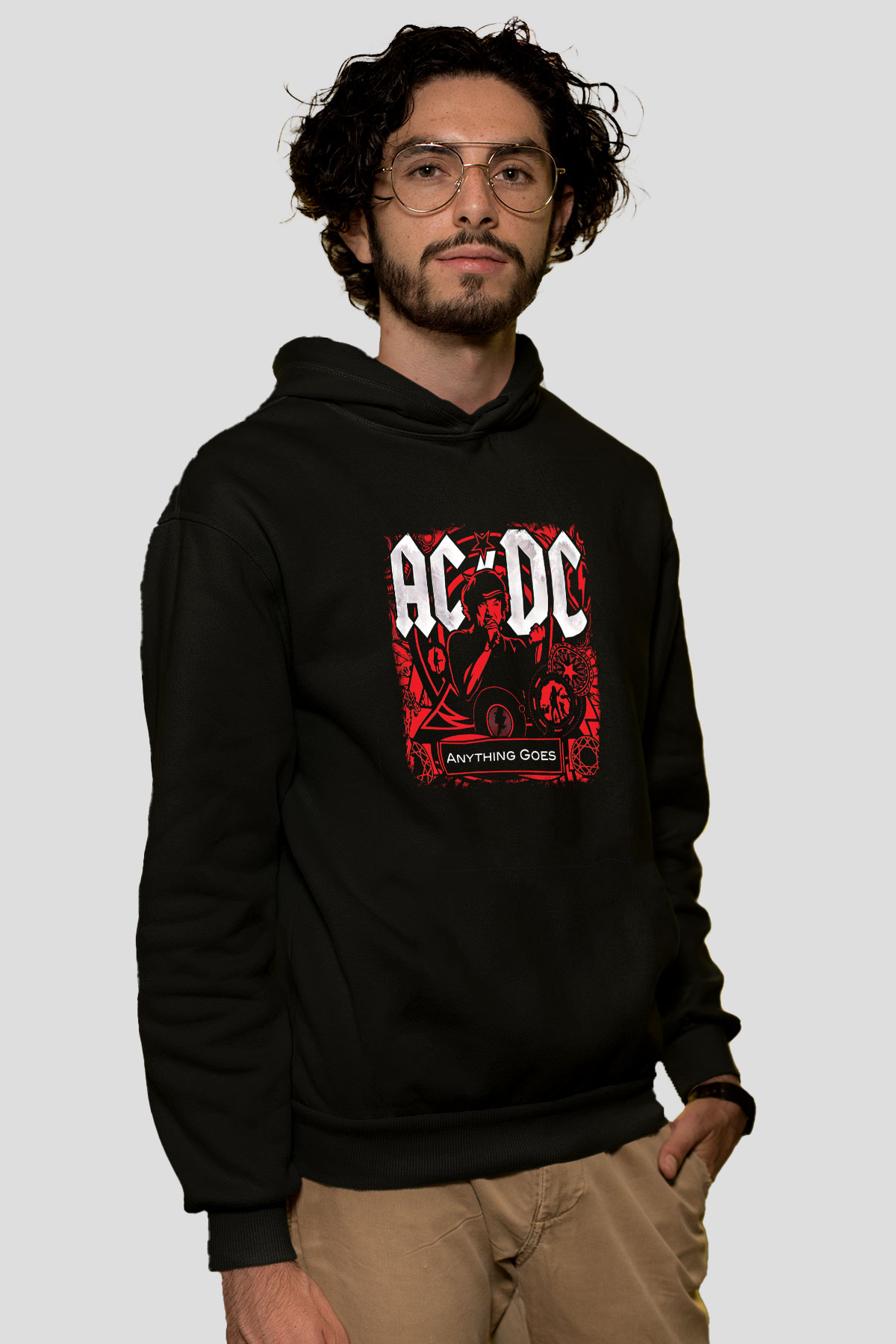 ACDC Baskılı Unisex Siyah Hoodie