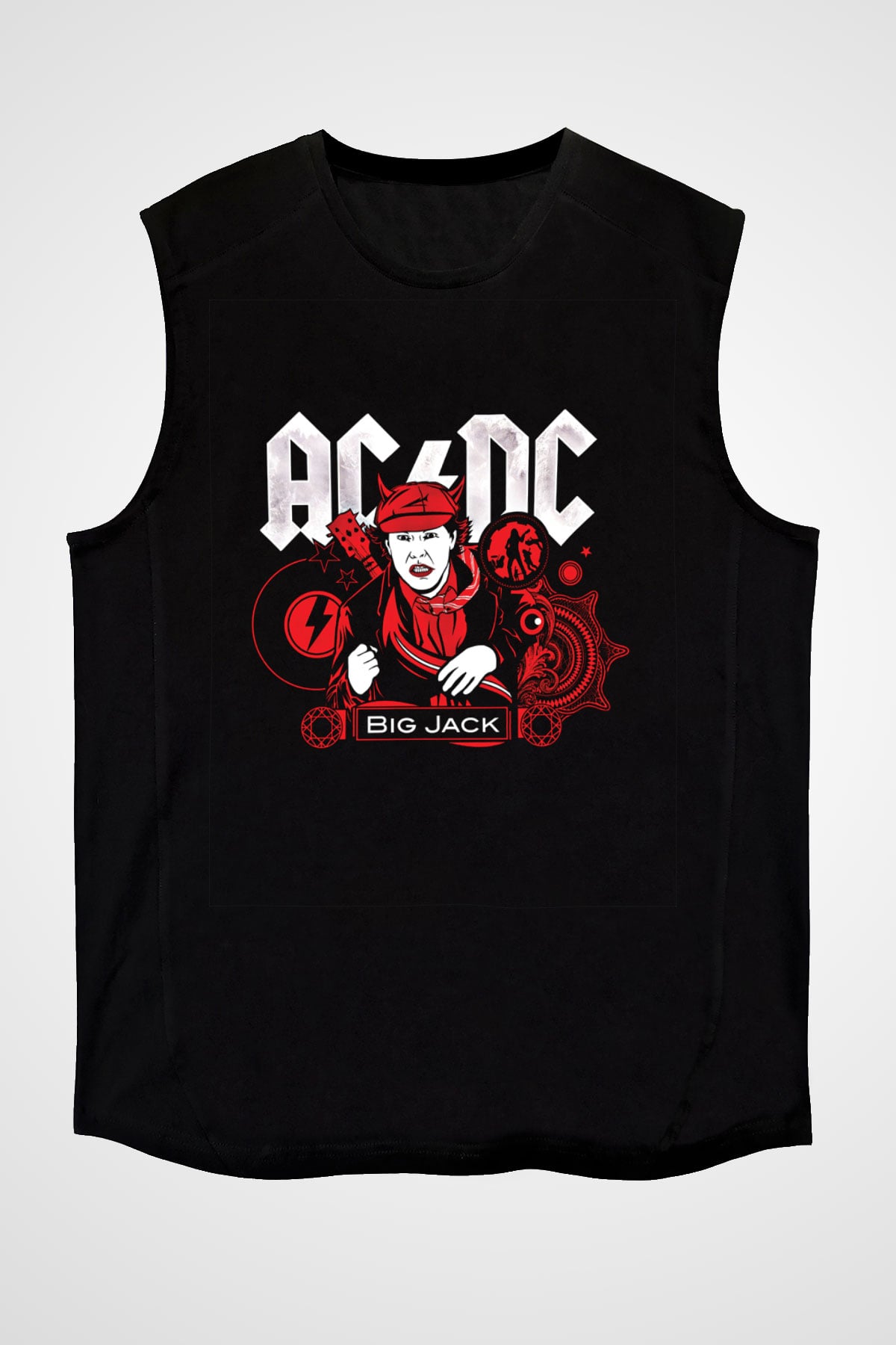 ACDC Baskılı Unisex Siyah Kolsuz Tişört