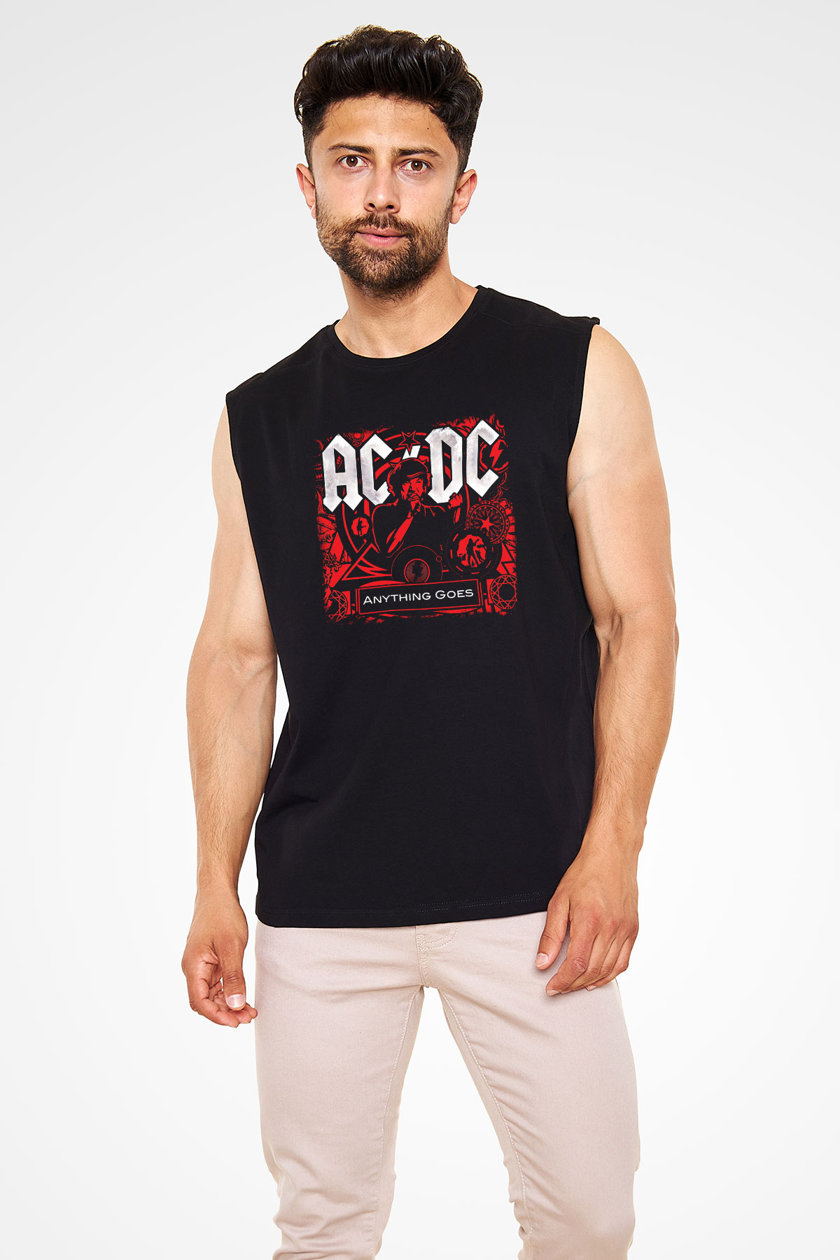 ACDC Baskılı Unisex Siyah Kolsuz Tişört