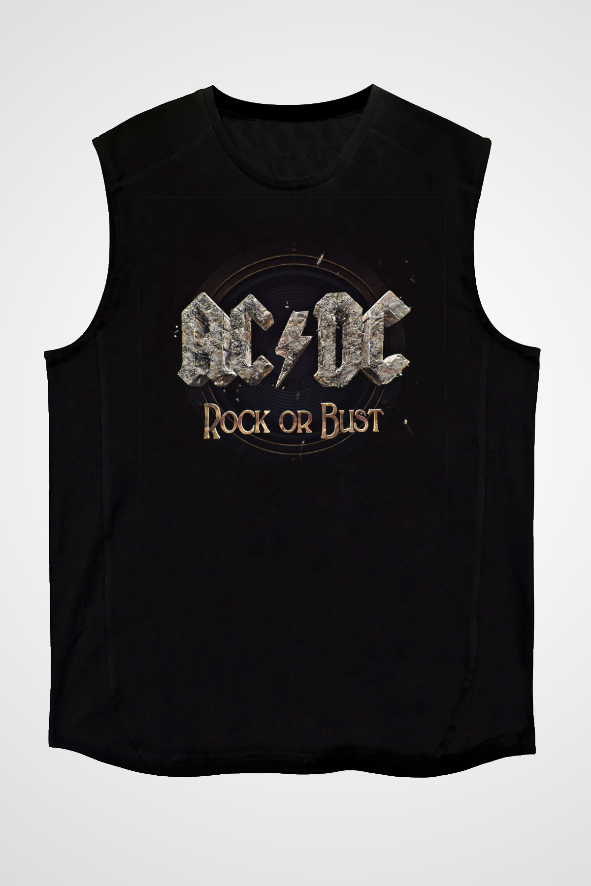 ACDC Baskılı Unisex Siyah Kolsuz Tişört