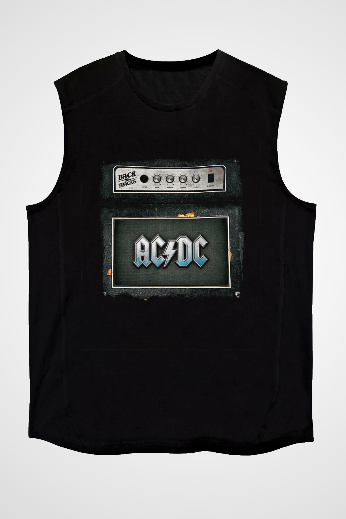 ACDC Baskılı Unisex Siyah Kolsuz Tişört