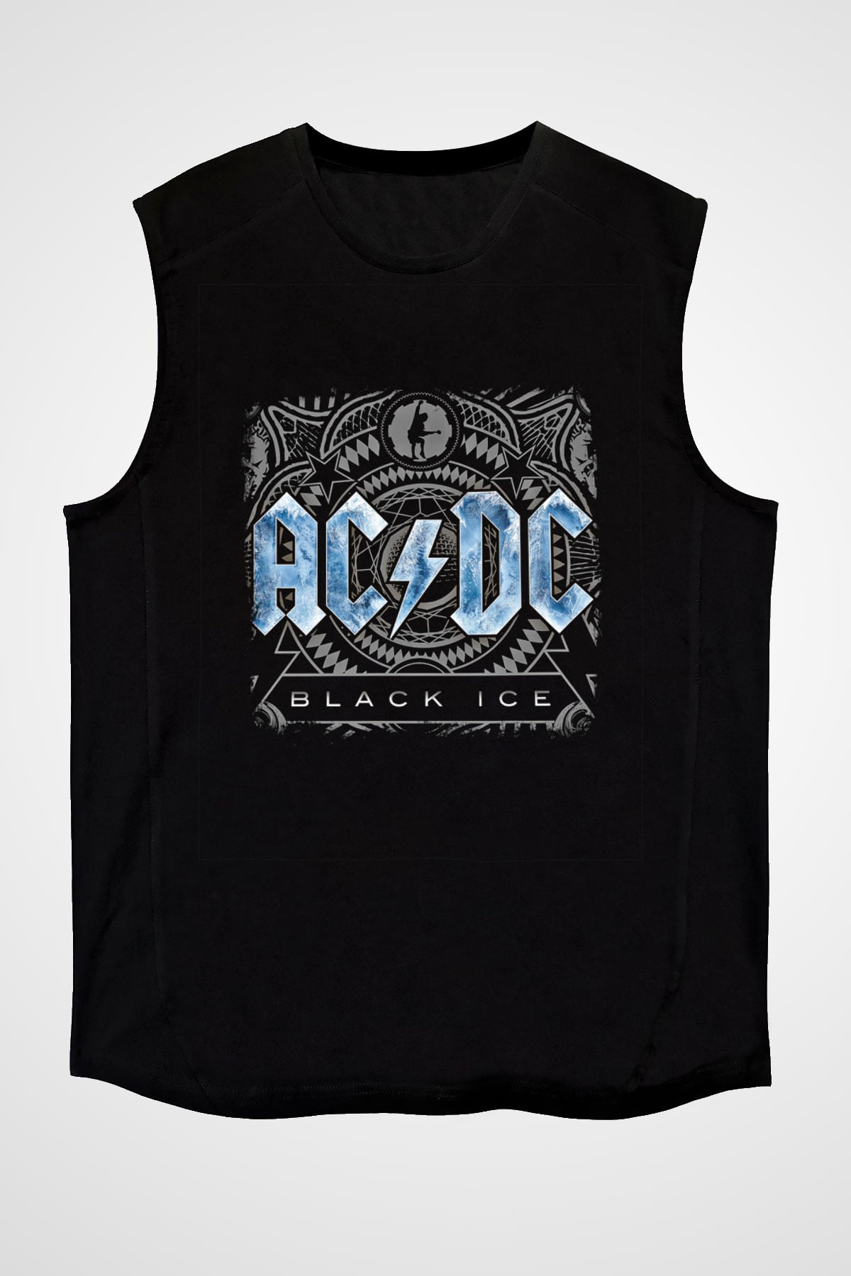 ACDC Baskılı Unisex Siyah Kolsuz Tişört