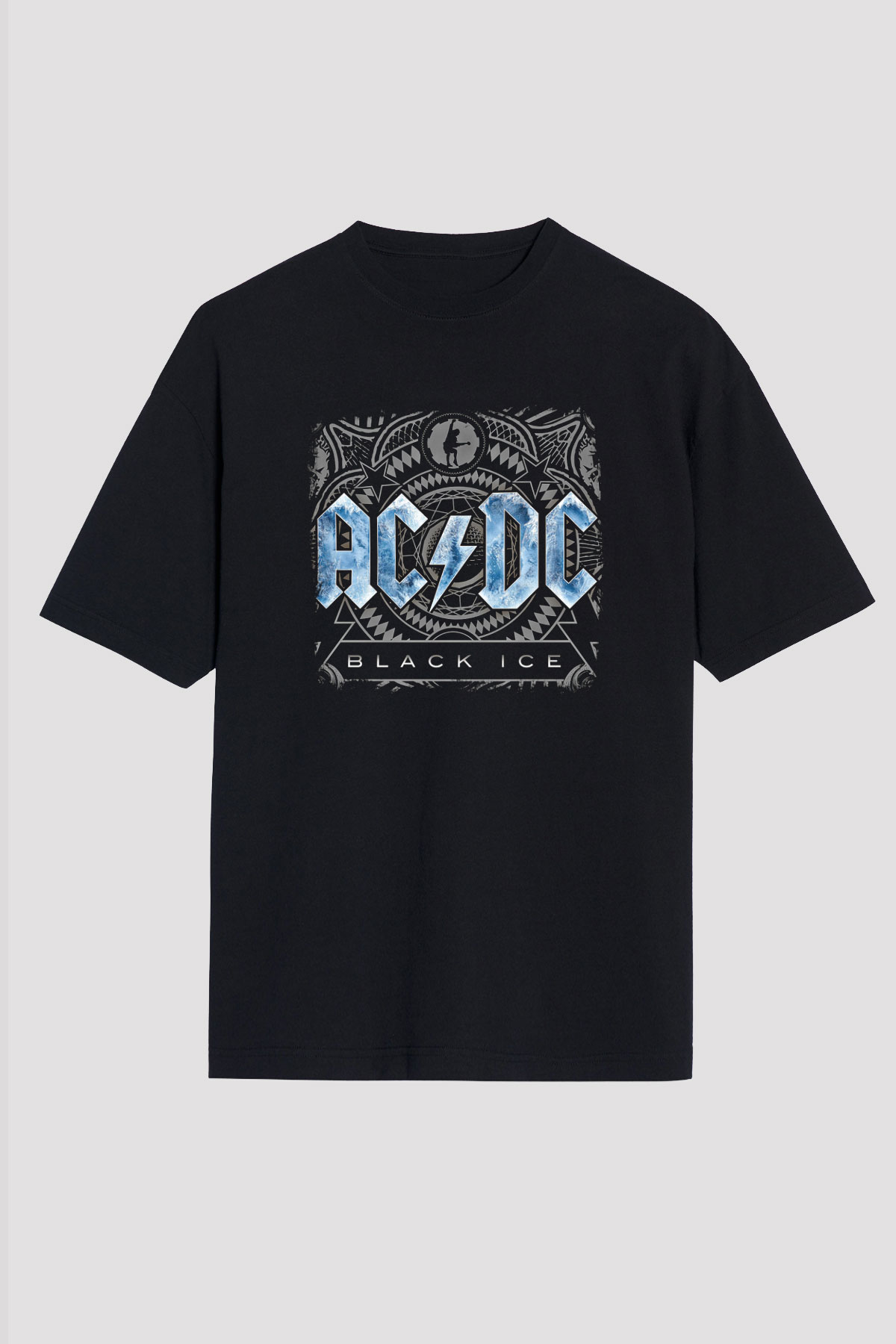 ACDC Baskılı Unisex Siyah Oversize Tişört