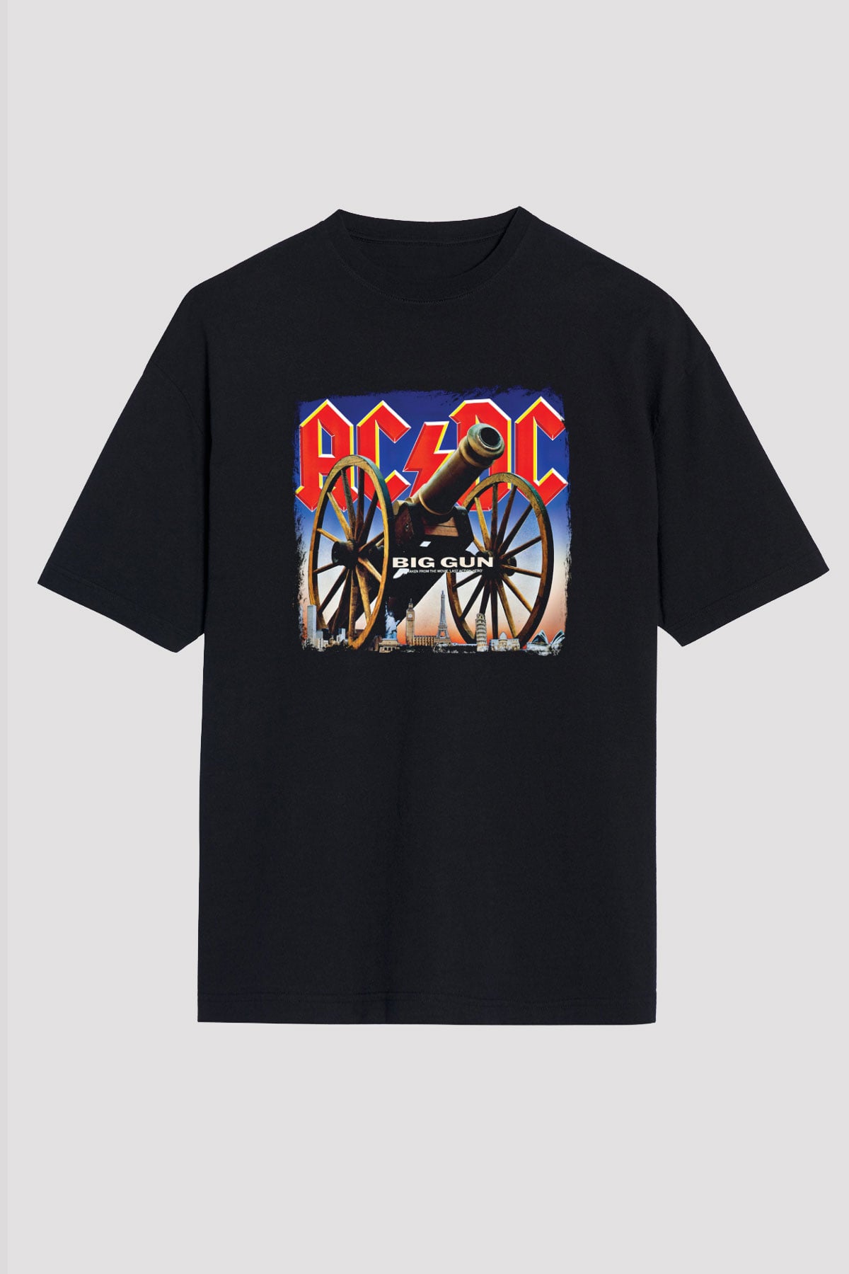 ACDC Baskılı Unisex Siyah Oversize Tişört