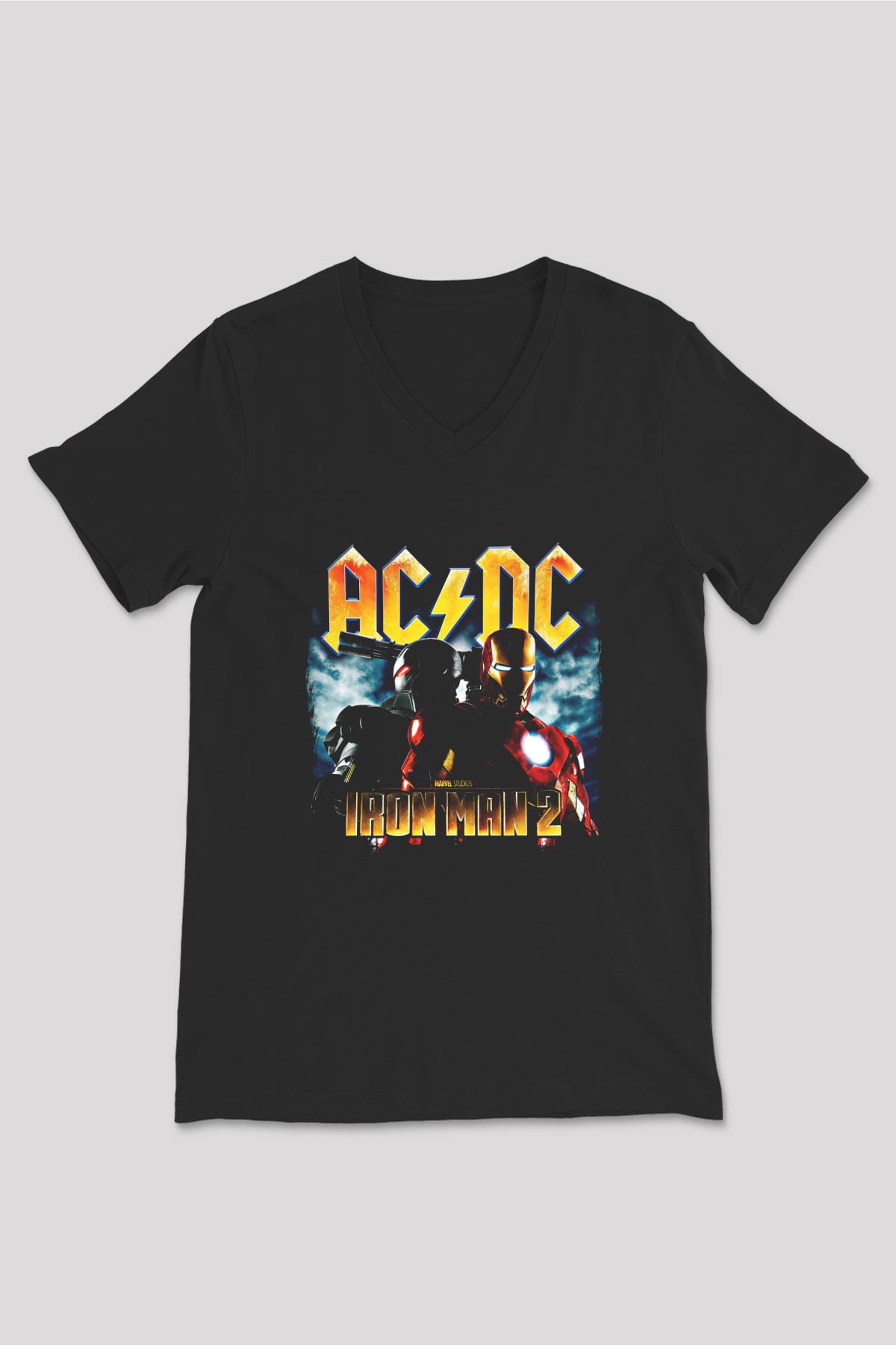 ACDC Baskılı Unisex Siyah V Yaka Tişört