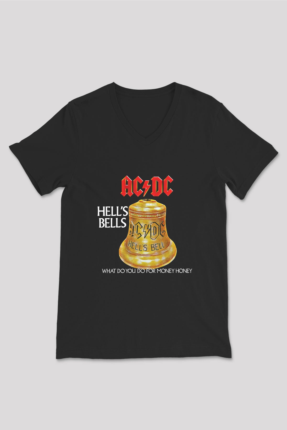 ACDC Baskılı Unisex Siyah V Yaka Tişört