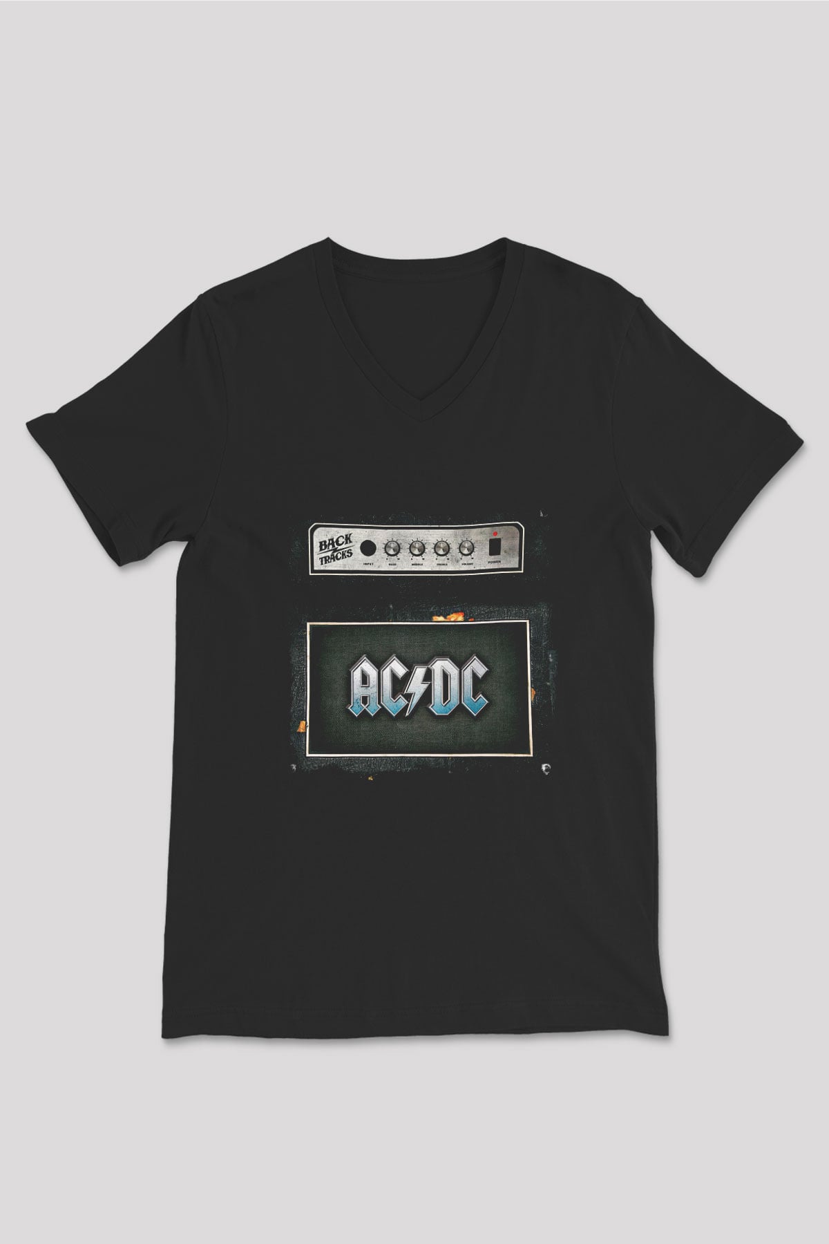ACDC Baskılı Unisex Siyah V Yaka Tişört