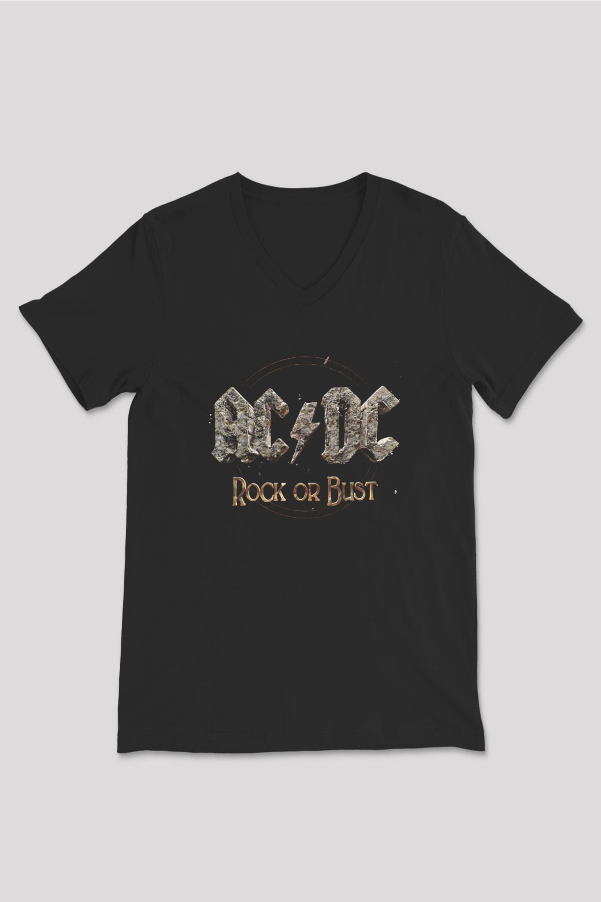 ACDC Baskılı Unisex Siyah V Yaka Tişört