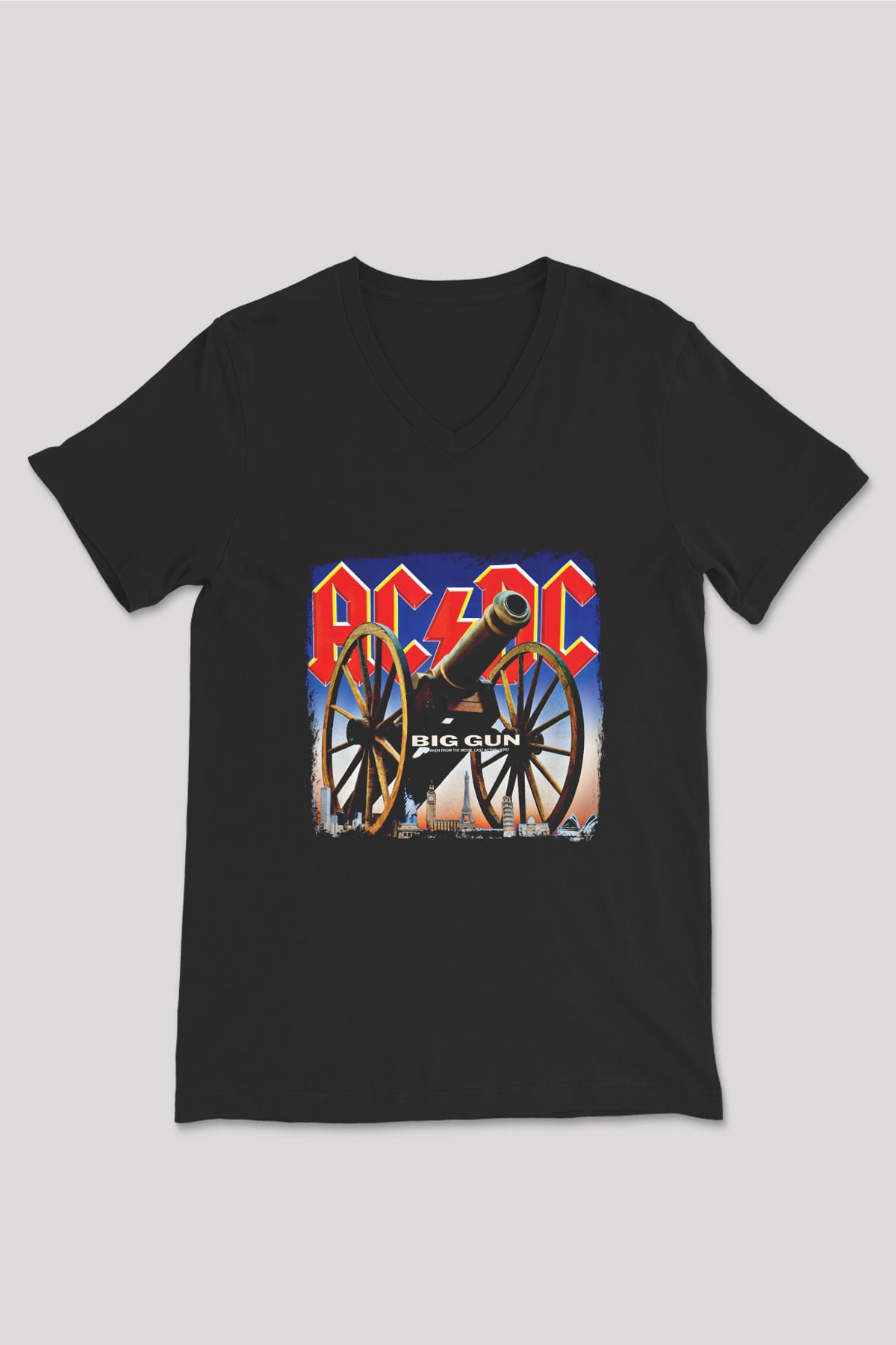 ACDC Baskılı Unisex Siyah V Yaka Tişört