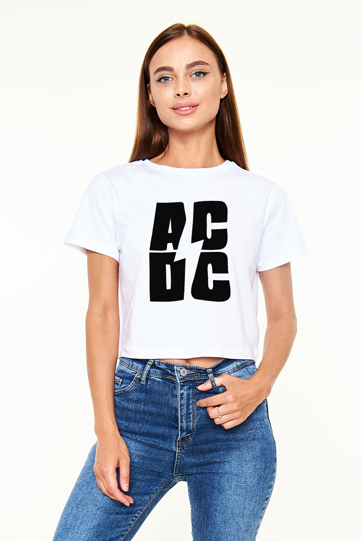 AC DC Beyaz Croptop Tişört