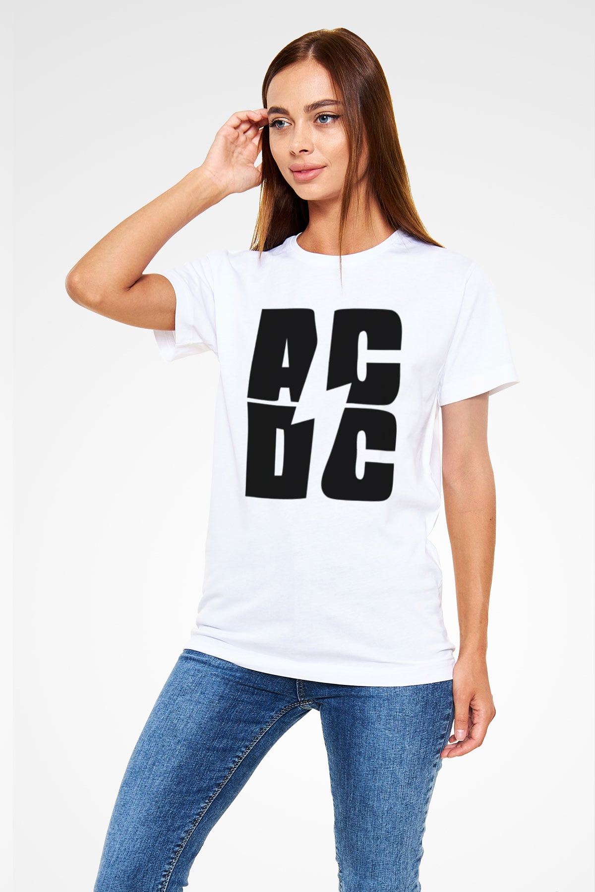 AC DC Beyaz Unisex Tişört T-Shirt - TişörtFabrikası