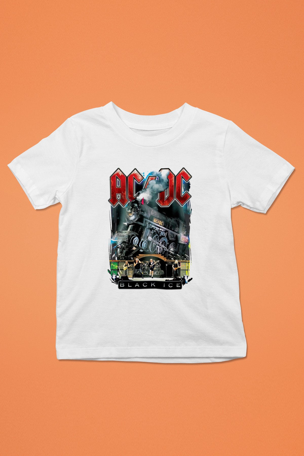 AC DC Black Ice Baskılı Beyaz Unisex Çocuk Tişört
