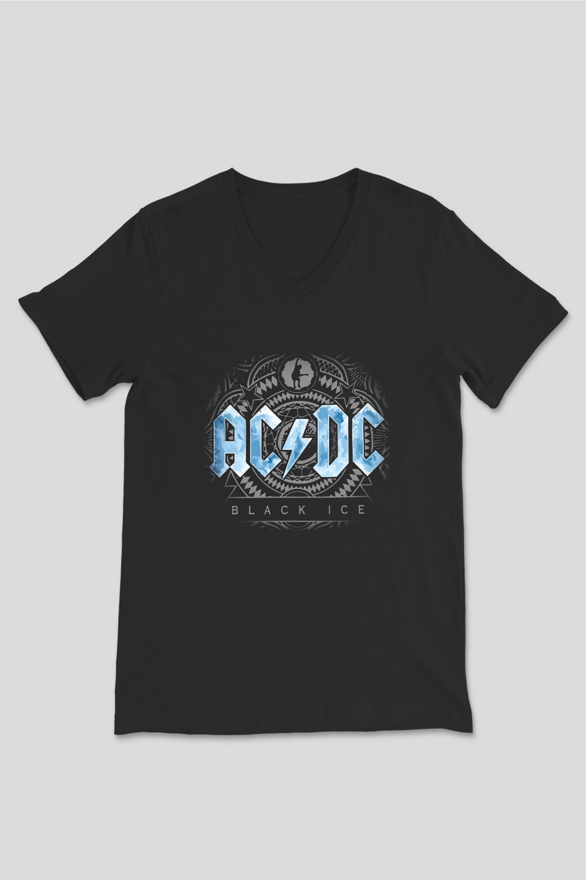 AC DC Black Ice Siyah Unisex V Yaka Tişört T-Shirt