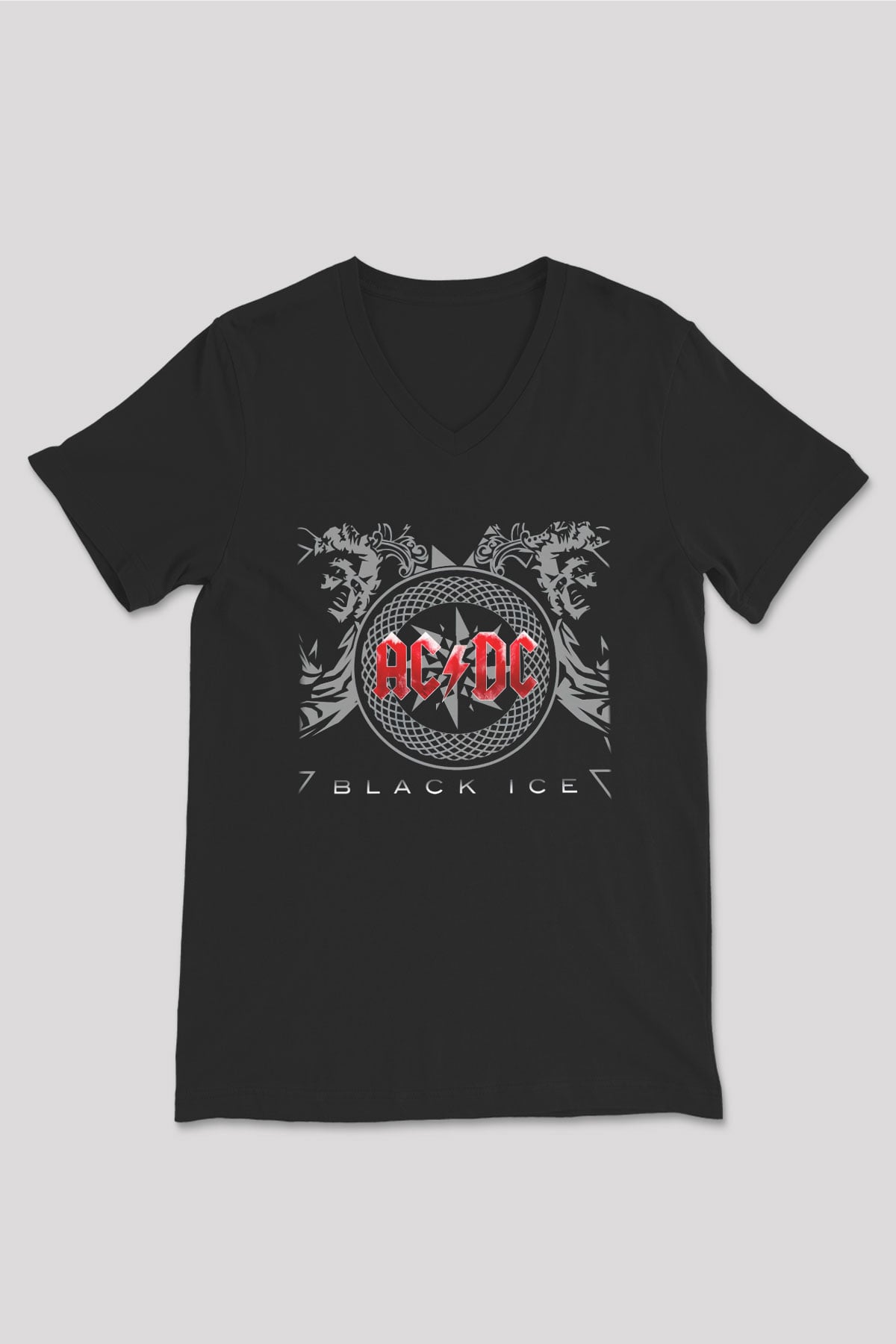 AC DC Black Ice Siyah Unisex V Yaka Tişört T-Shirt