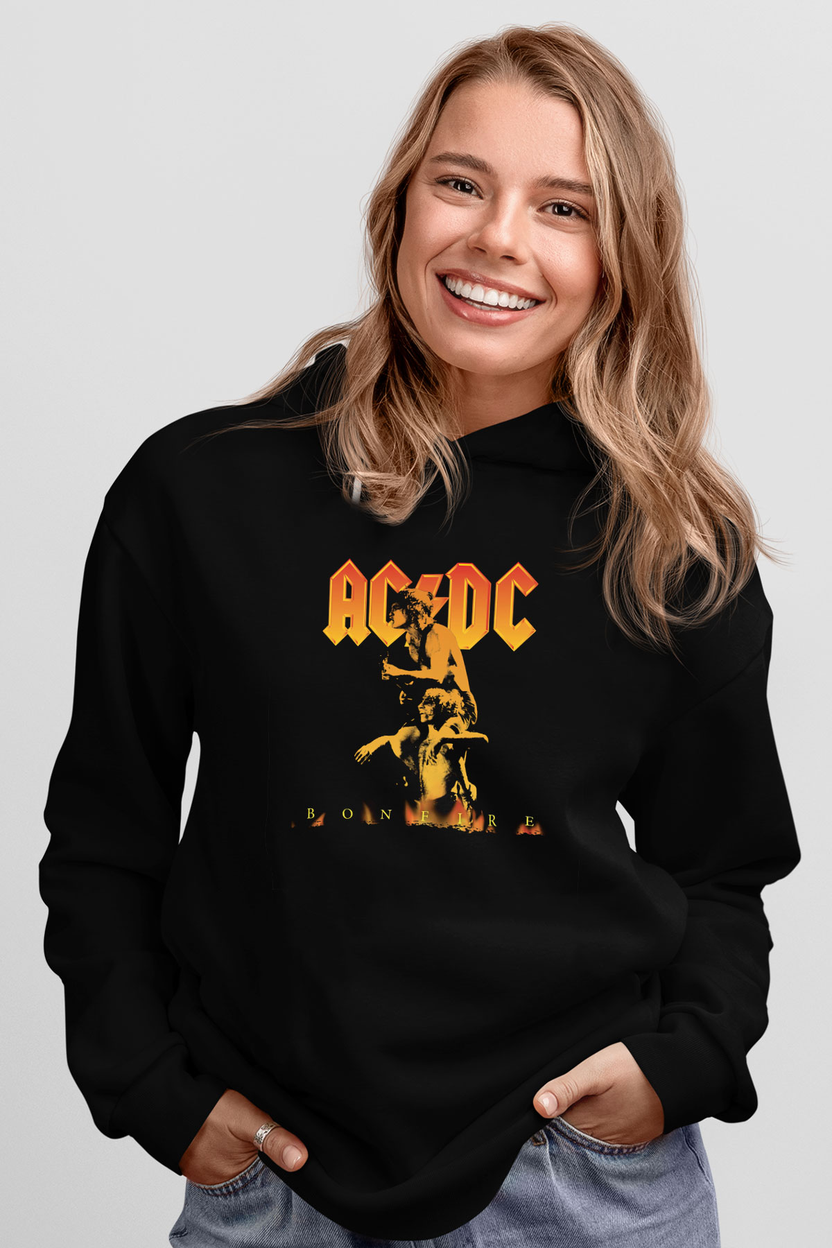 AC DC Bonfire Siyah Unisex Kapüşonlu Sweatshirt