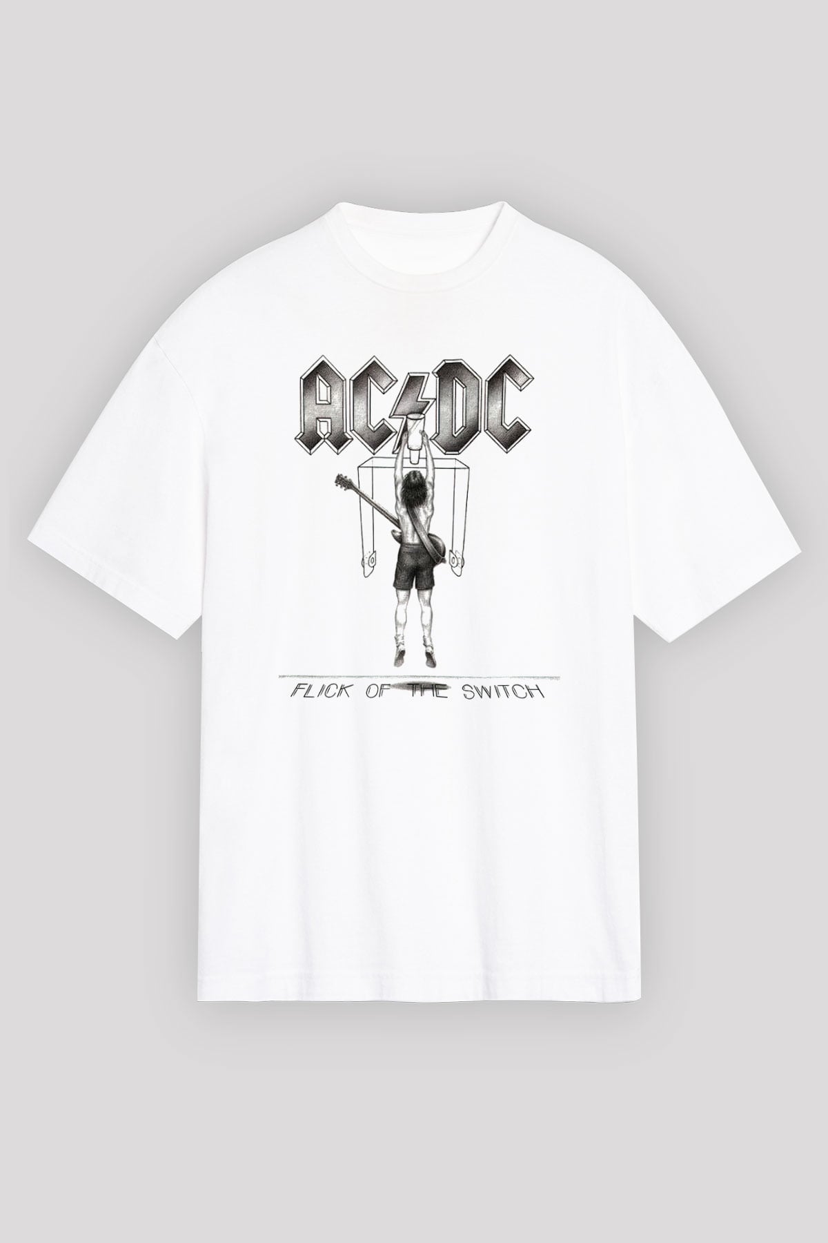 AC DC Flick Of The Switch Beyaz Unisex Oversize Tişört T-Shirt