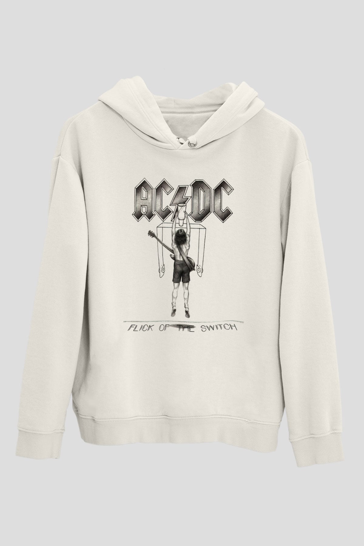 AC DC Flick Of The Switch Beyaz Unisex Kapşonlu Sweatshirt