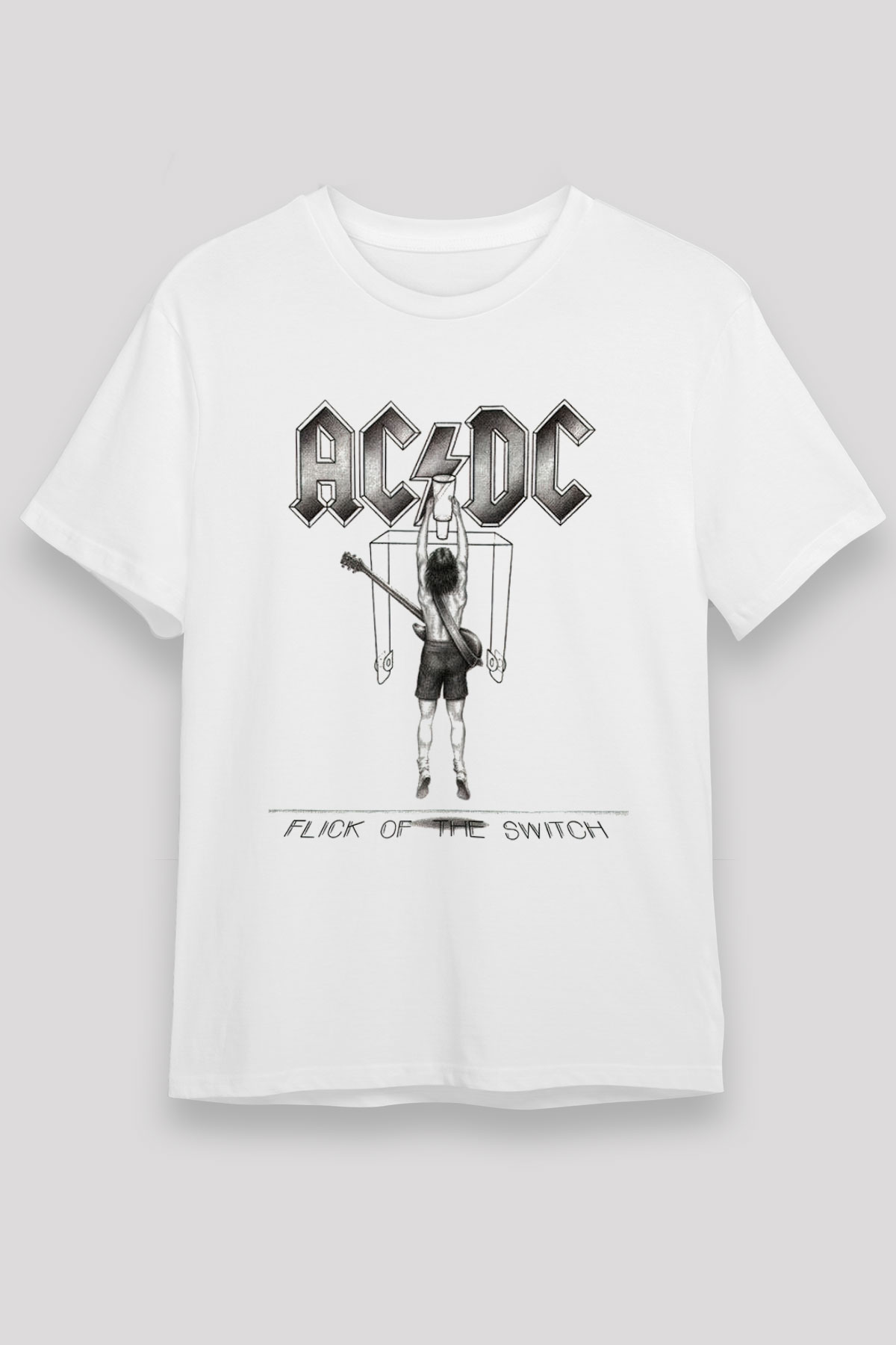 AC DC Flick Of The Switch Beyaz Unisex Tişört T-Shirt - TişörtFabrikası