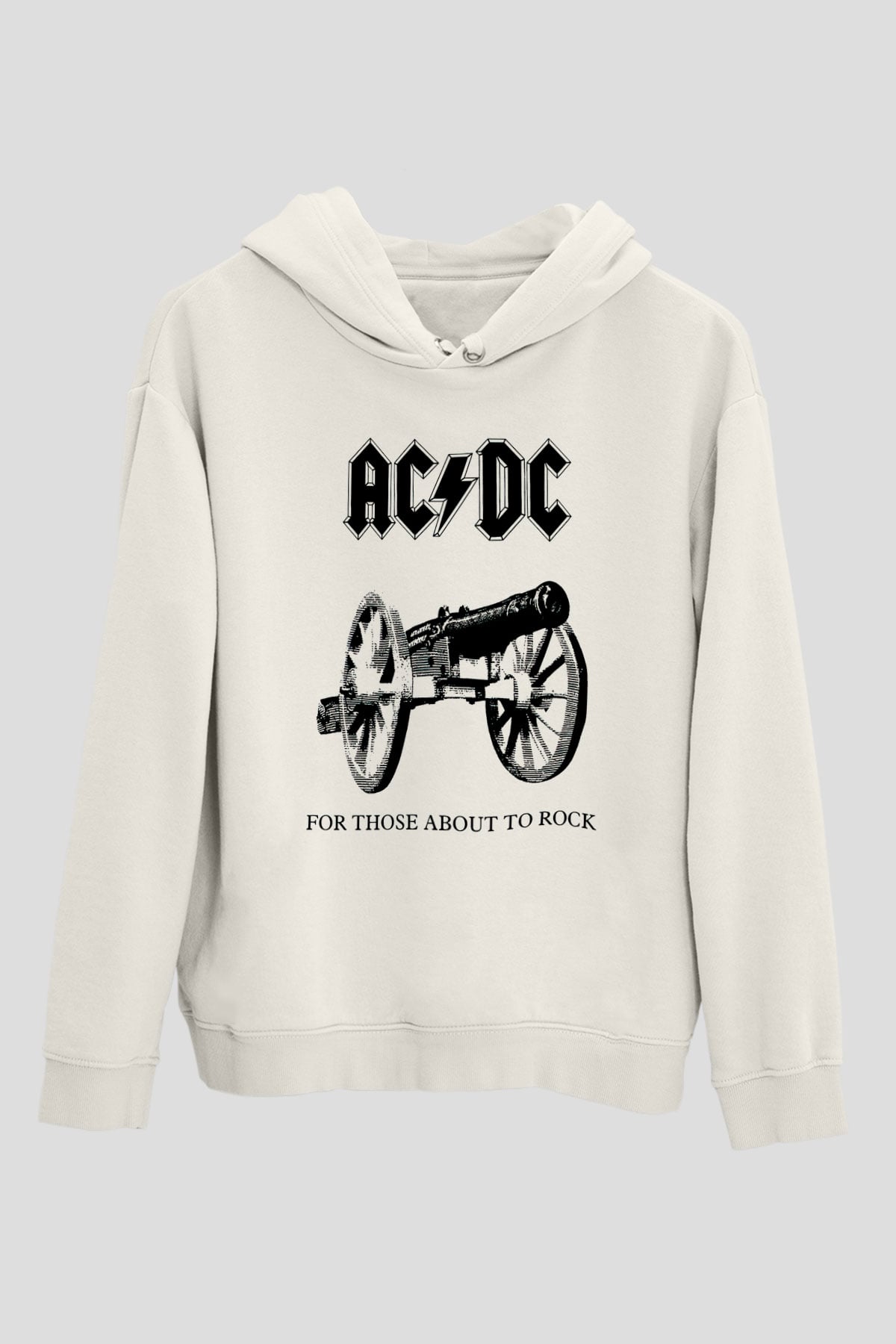 AC DC For Those About To Rock Beyaz Unisex Kapşonlu Sweatshirt