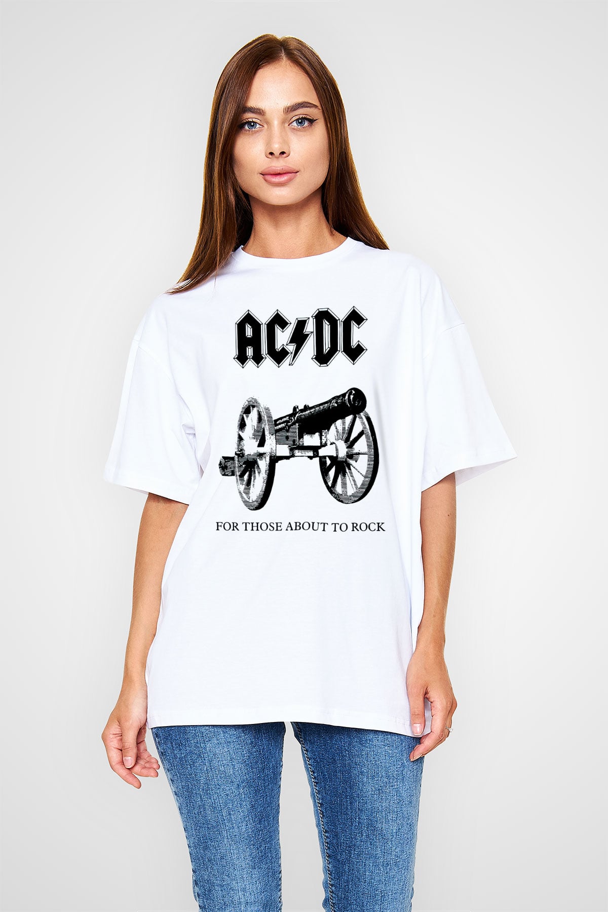 AC DC For Those About To Rock Beyaz Unisex Oversize Tişört T-Shirt