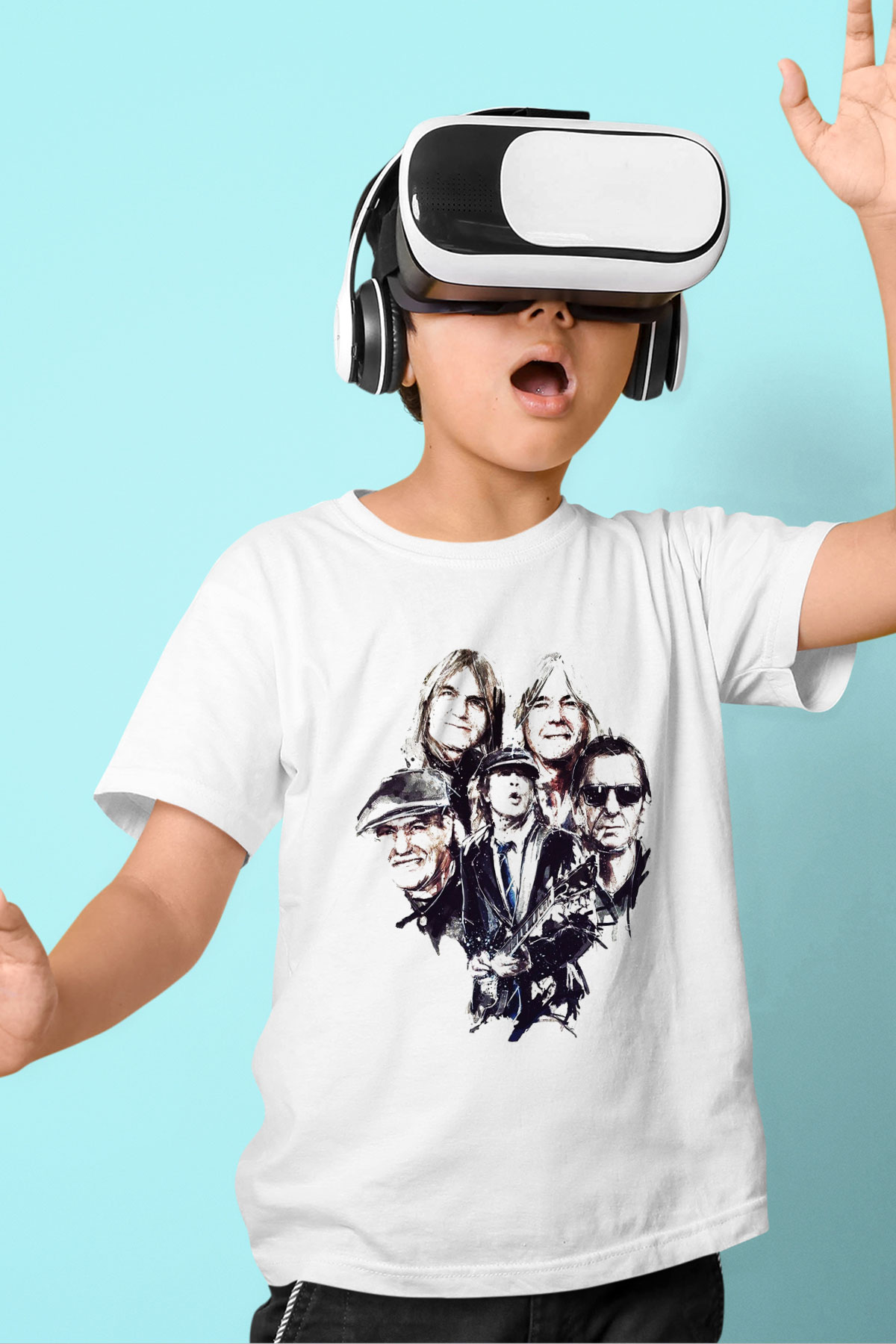 AC DC Group Baskılı Beyaz Unisex Çocuk Tişört