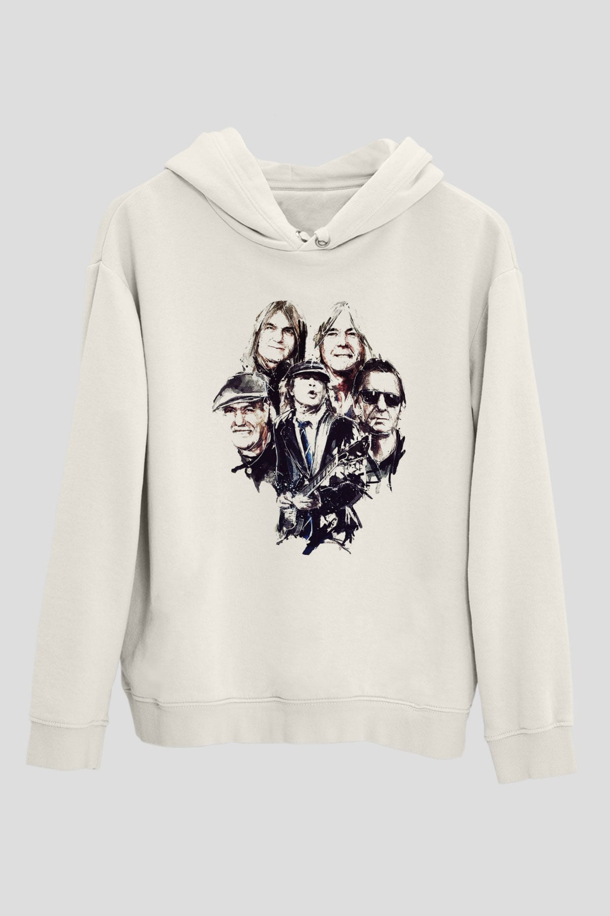 AC DC Group Beyaz Unisex Kapşonlu Sweatshirt