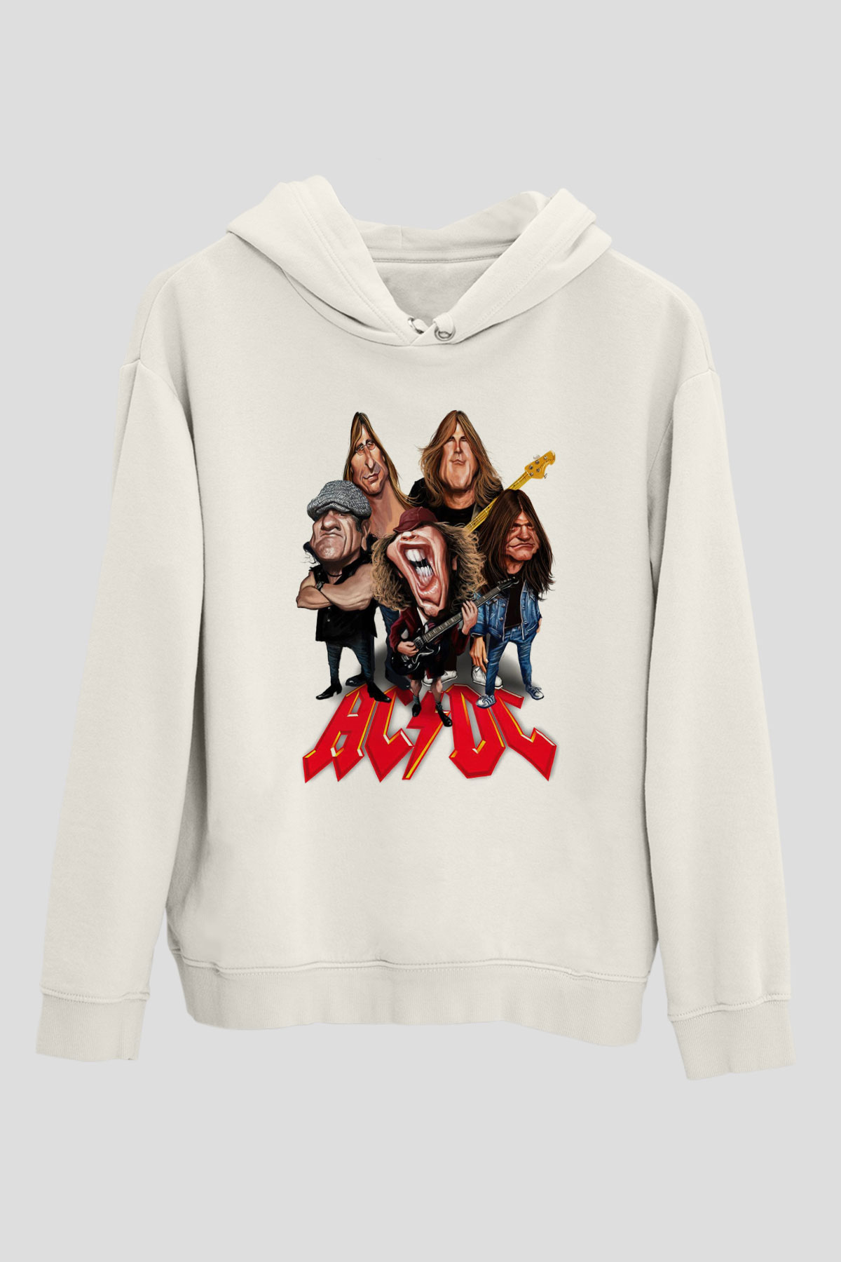 AC DC Group Beyaz Unisex Kapşonlu Sweatshirt