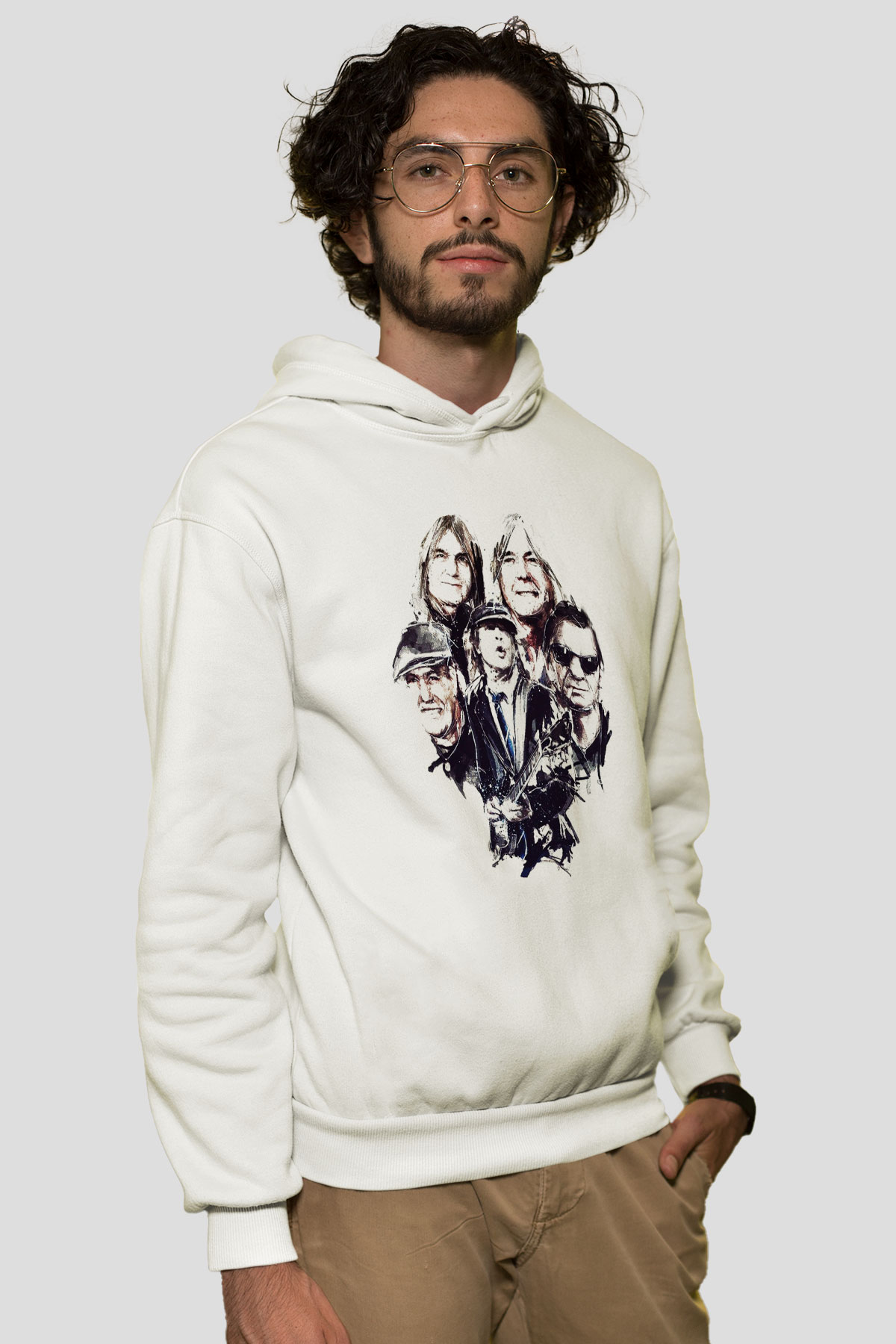 AC DC Group Beyaz Unisex Kapşonlu Sweatshirt