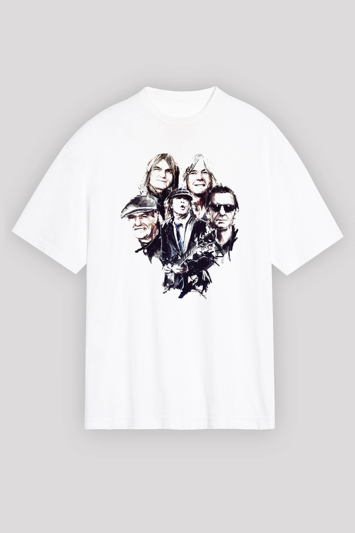 AC DC Group Beyaz Unisex Oversize Tişört T-Shirt