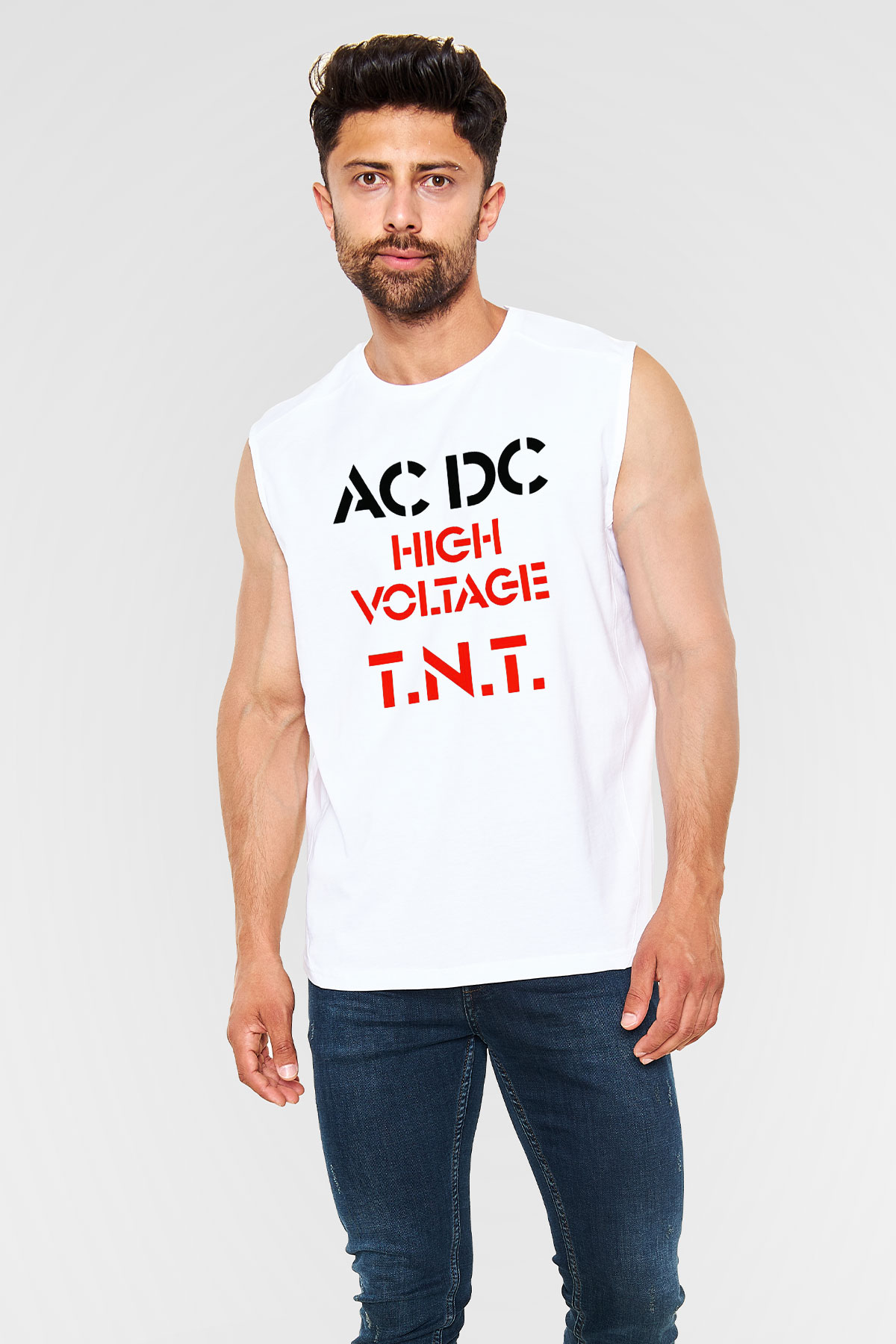 AC DC High Voltage Tnt Beyaz Unisex Kolsuz Tişört
