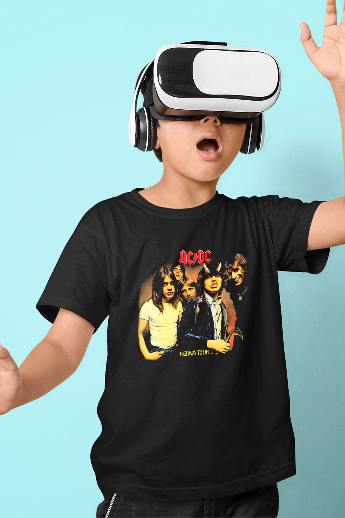AC DC Highway To Hell Baskılı Siyah Unisex Çocuk Tişört