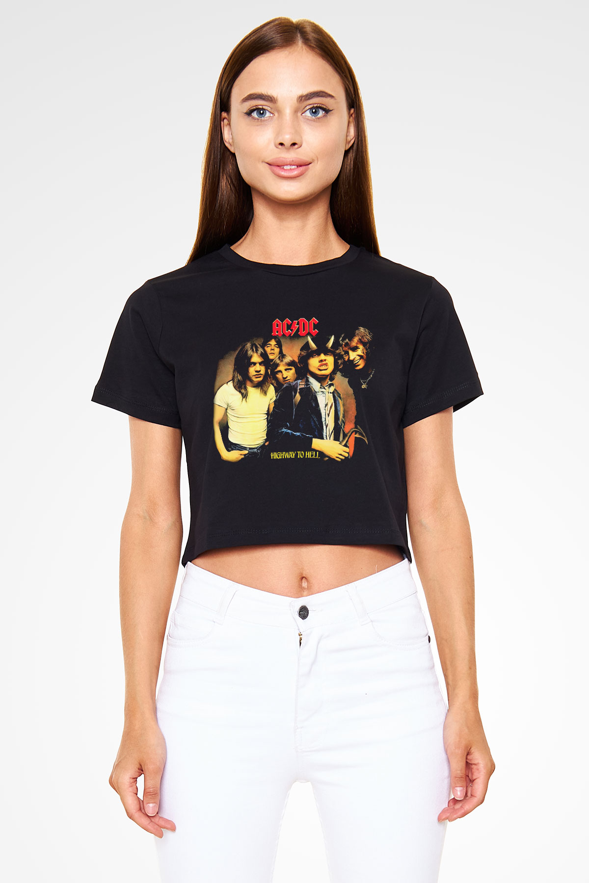 AC DC Highway To Hell Siyah Crop Top Tişört