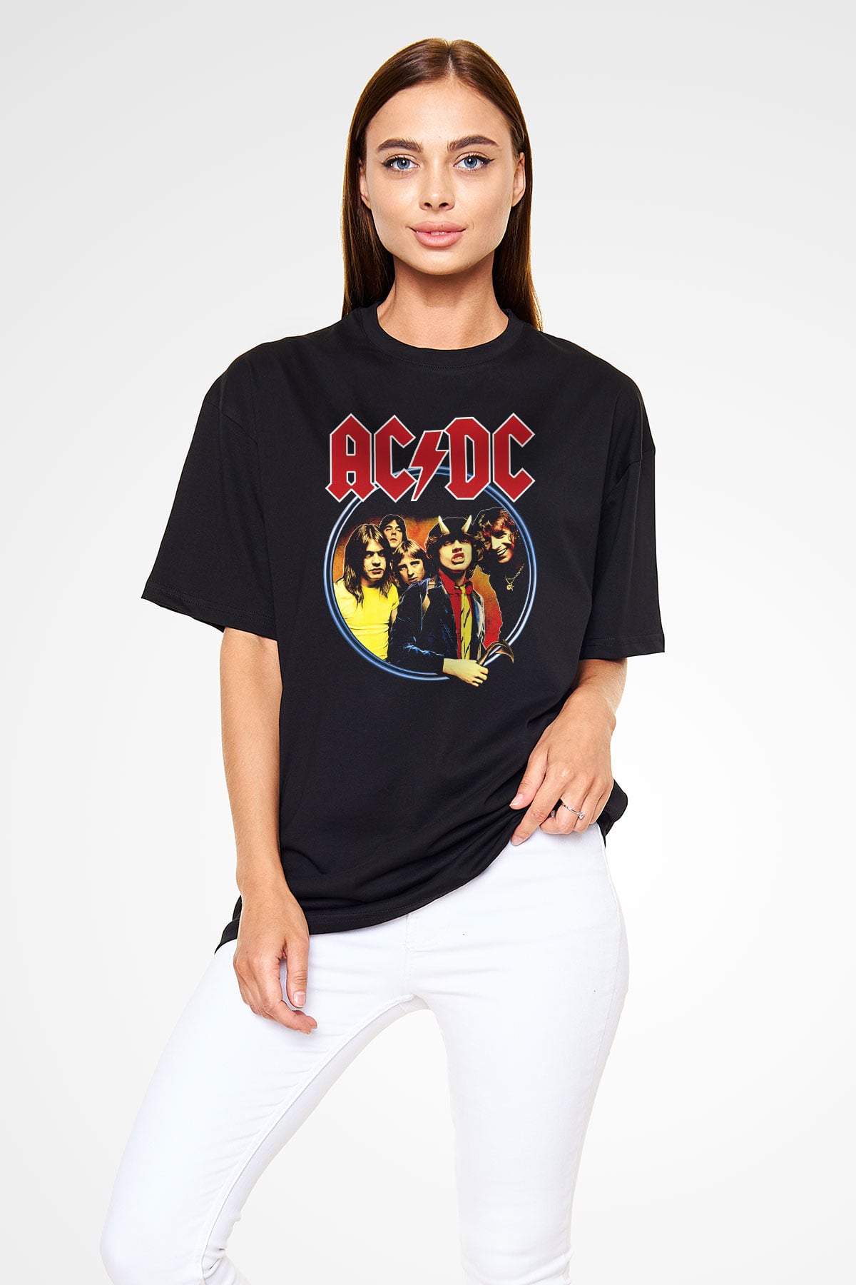 AC DC Highway To Hell Siyah Unisex Oversize Tişört T-Shirt