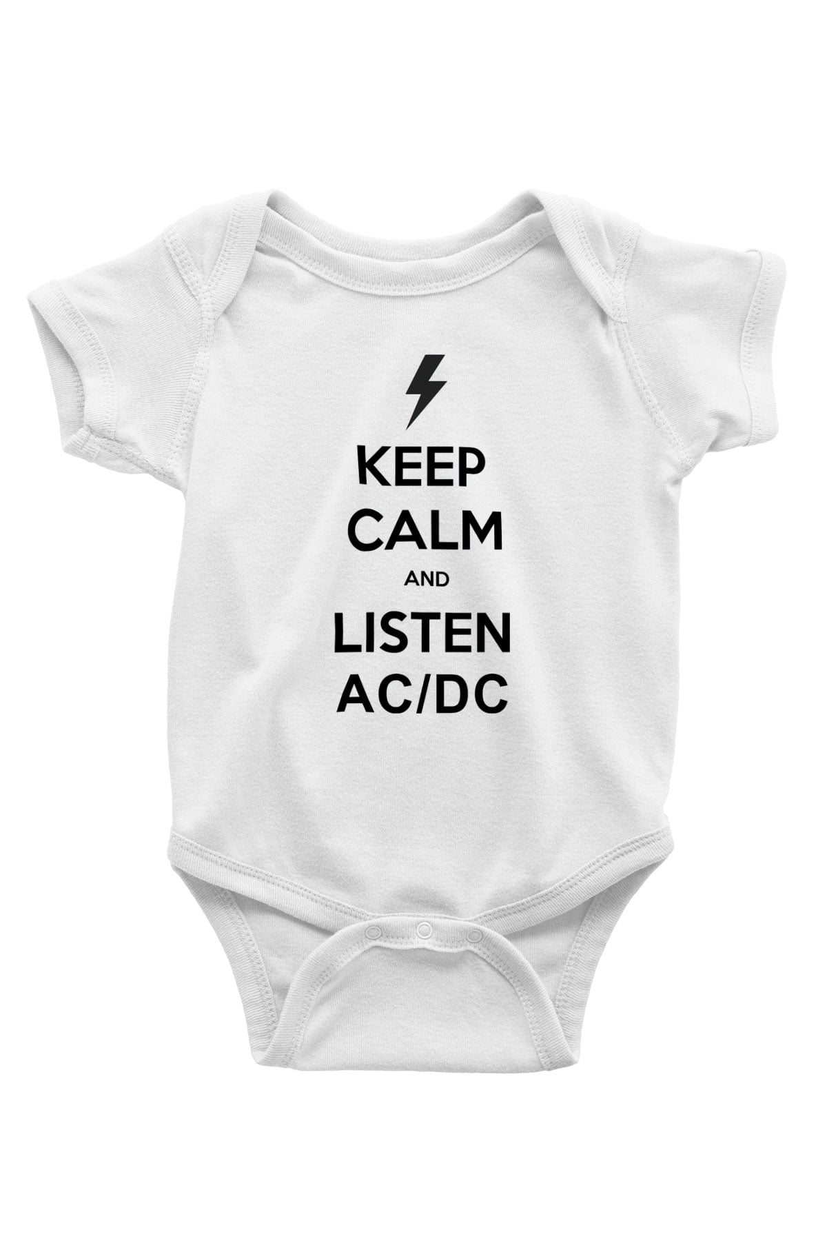 AC DC Keep Calm And Listen Baskılı Beyaz Unisex Bebek Body - Zıbın